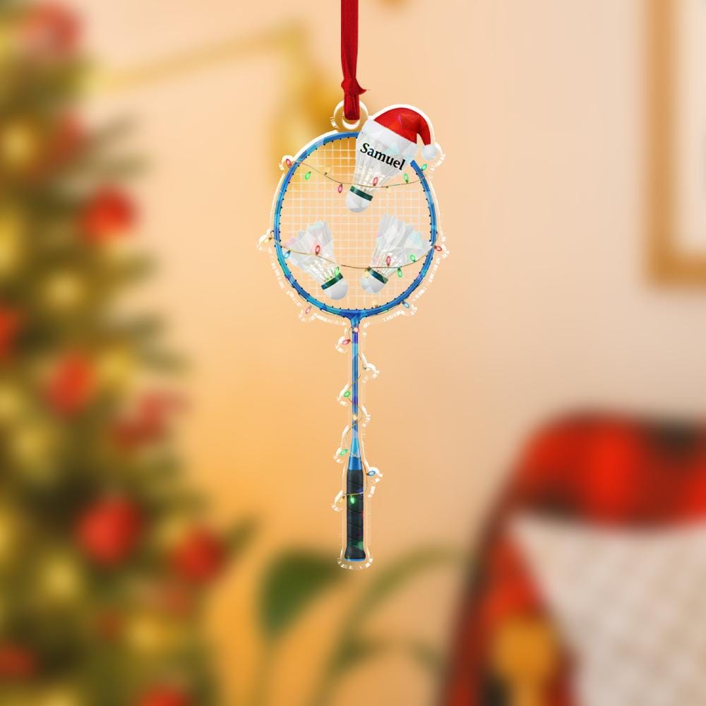 Personalized Badminton Racket Ornament, Acrylic Racket with Shuttlecock & Name