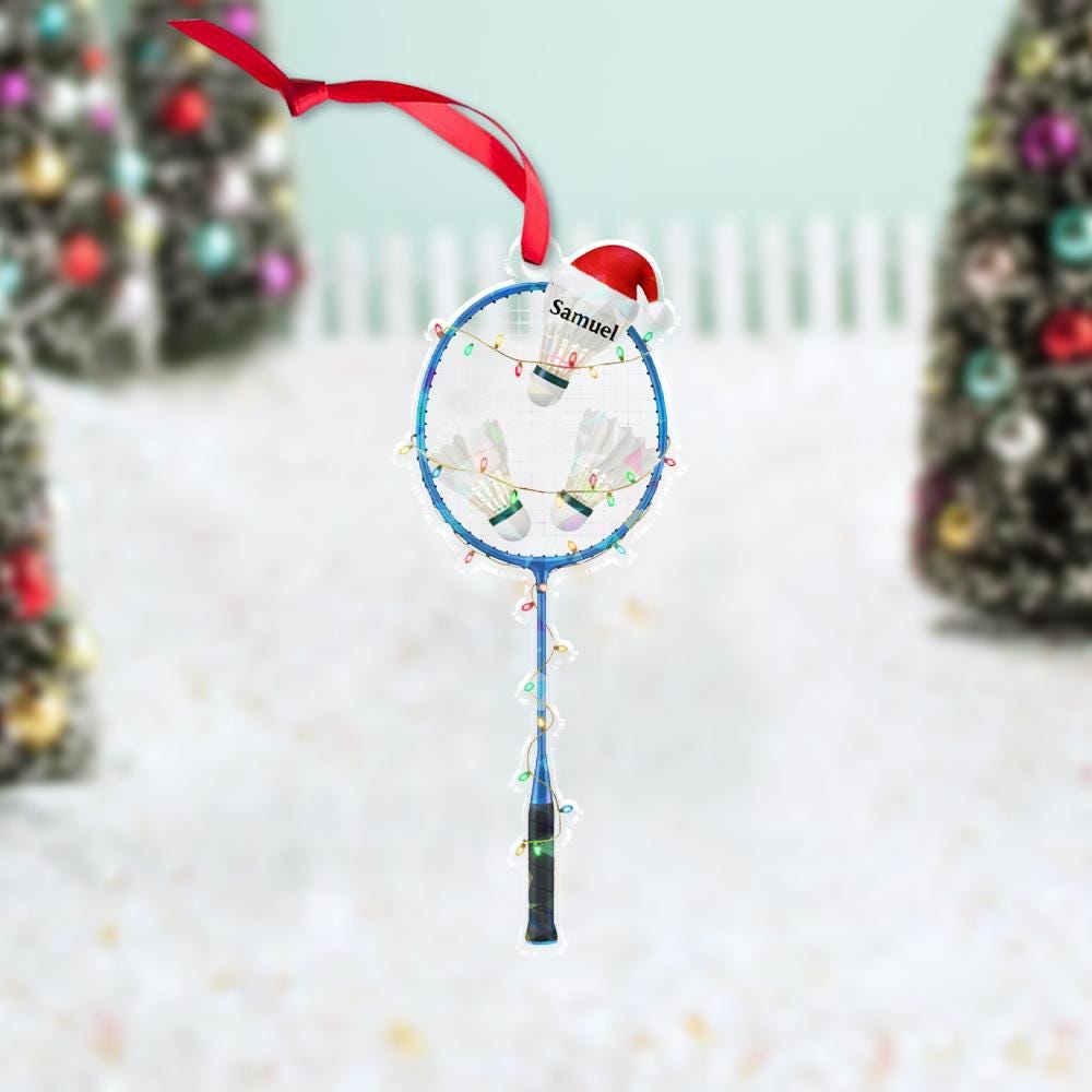 Personalized Badminton Racket Ornament, Acrylic Racket with Shuttlecock & Name
