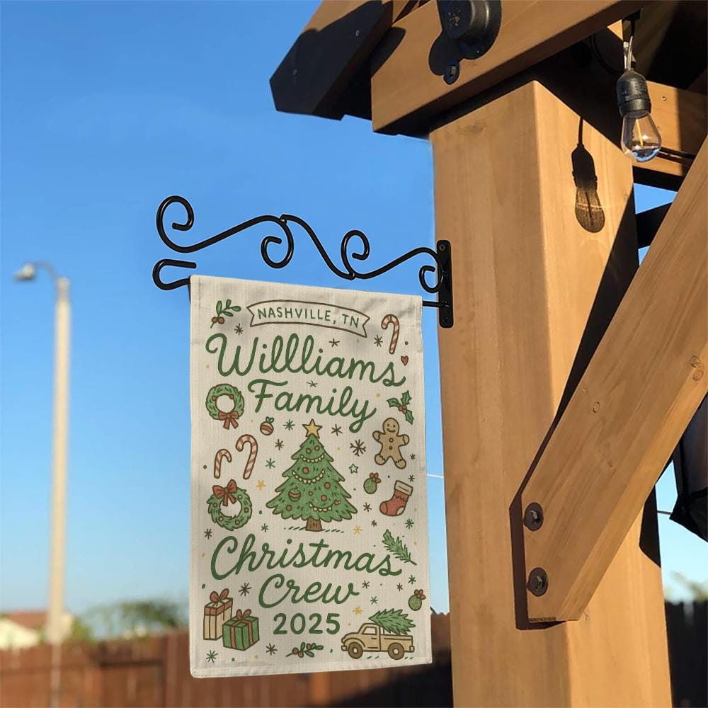 Personalized Christmas Crew Flag, Polyester Holiday Banner with Family Name