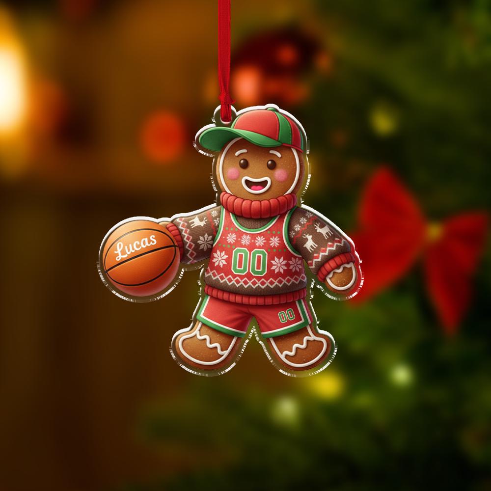 Personalized Gingerbread Basketball Ornament 2025 – Custom Name Sports Player Christmas Decoration