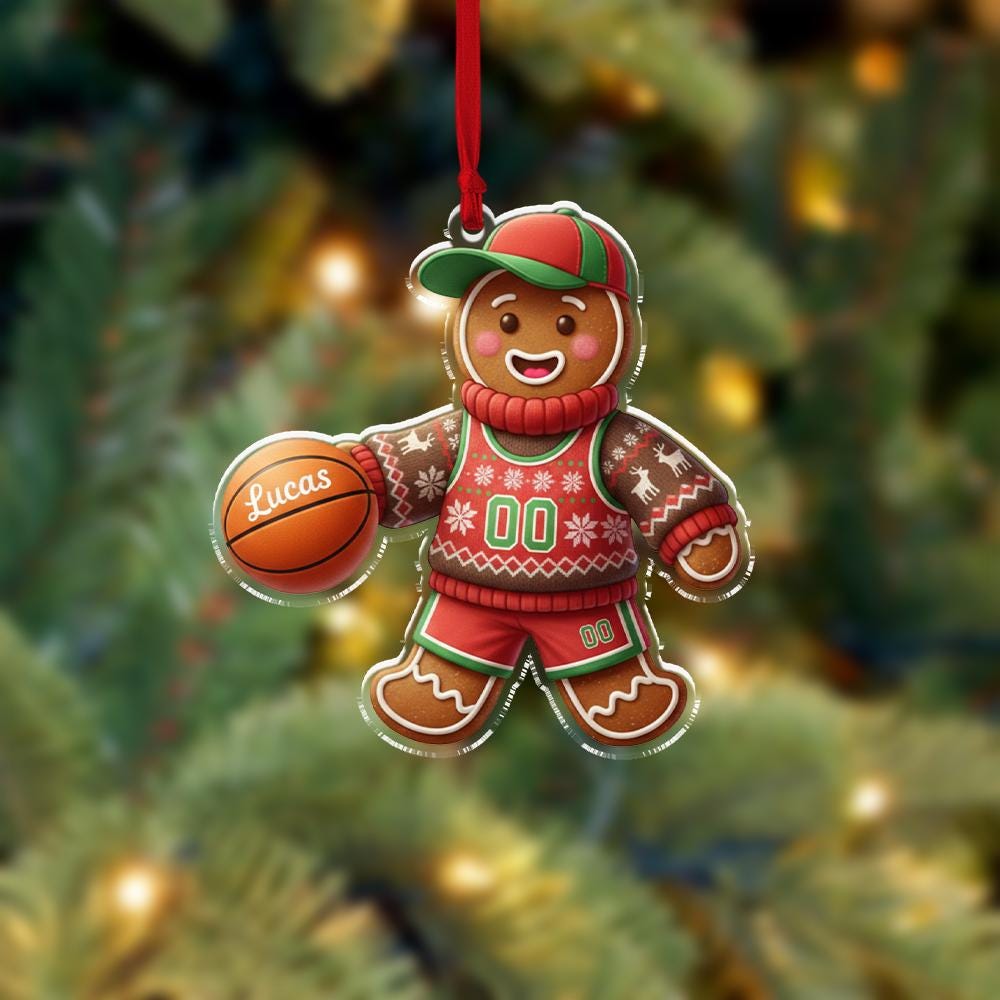 Personalized Gingerbread Basketball Ornament 2025 – Custom Name Sports Player Christmas Decoration