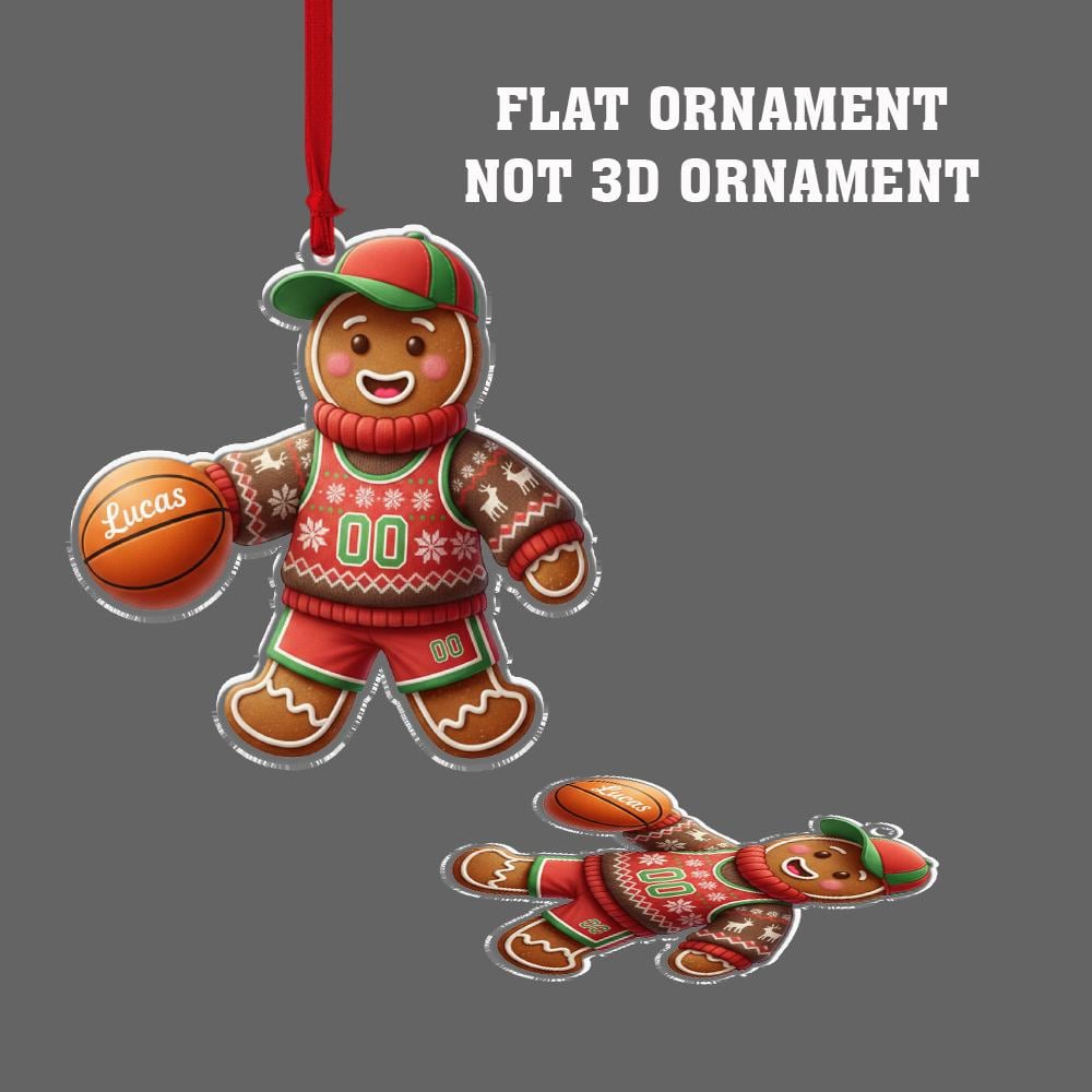Personalized Gingerbread Basketball Ornament 2025 – Custom Name Sports Player Christmas Decoration