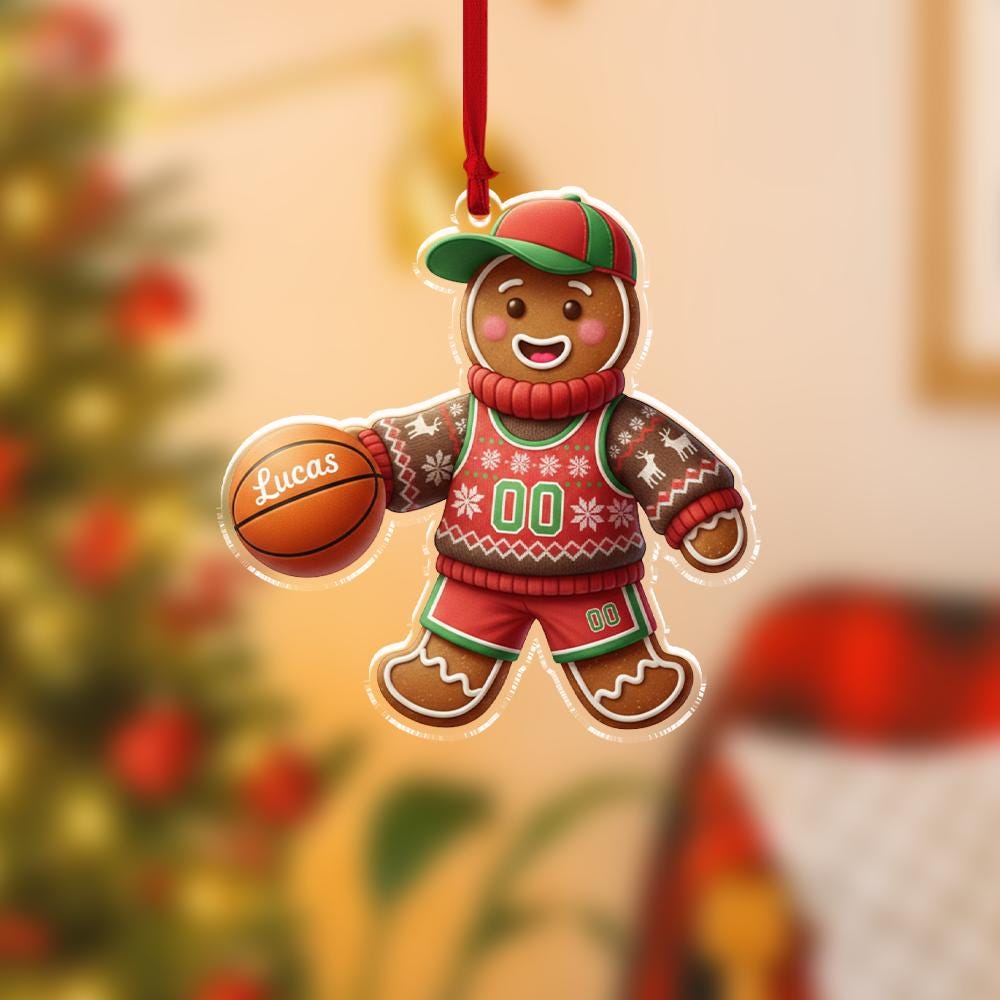 Personalized Gingerbread Basketball Ornament 2025 – Custom Name Sports Player Christmas Decoration