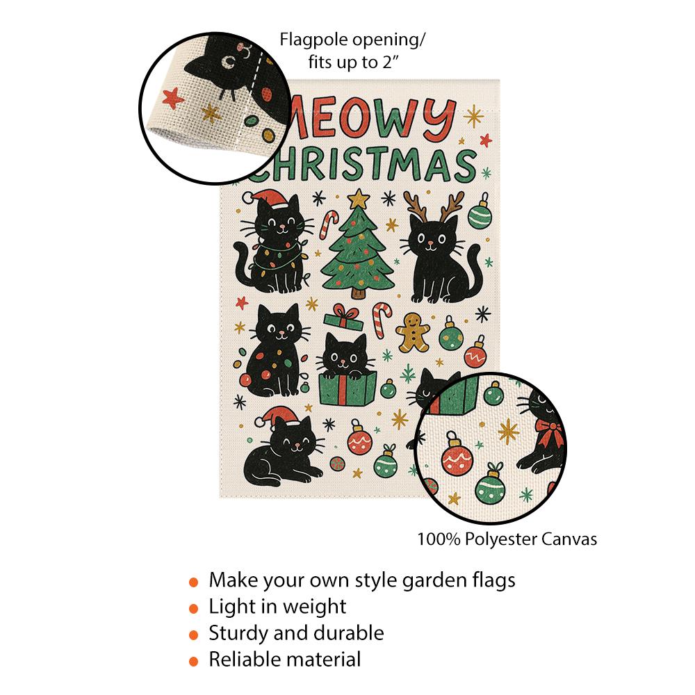 Cat Christmas Flag, Polyester Holiday Banner “Meowy Christmas”