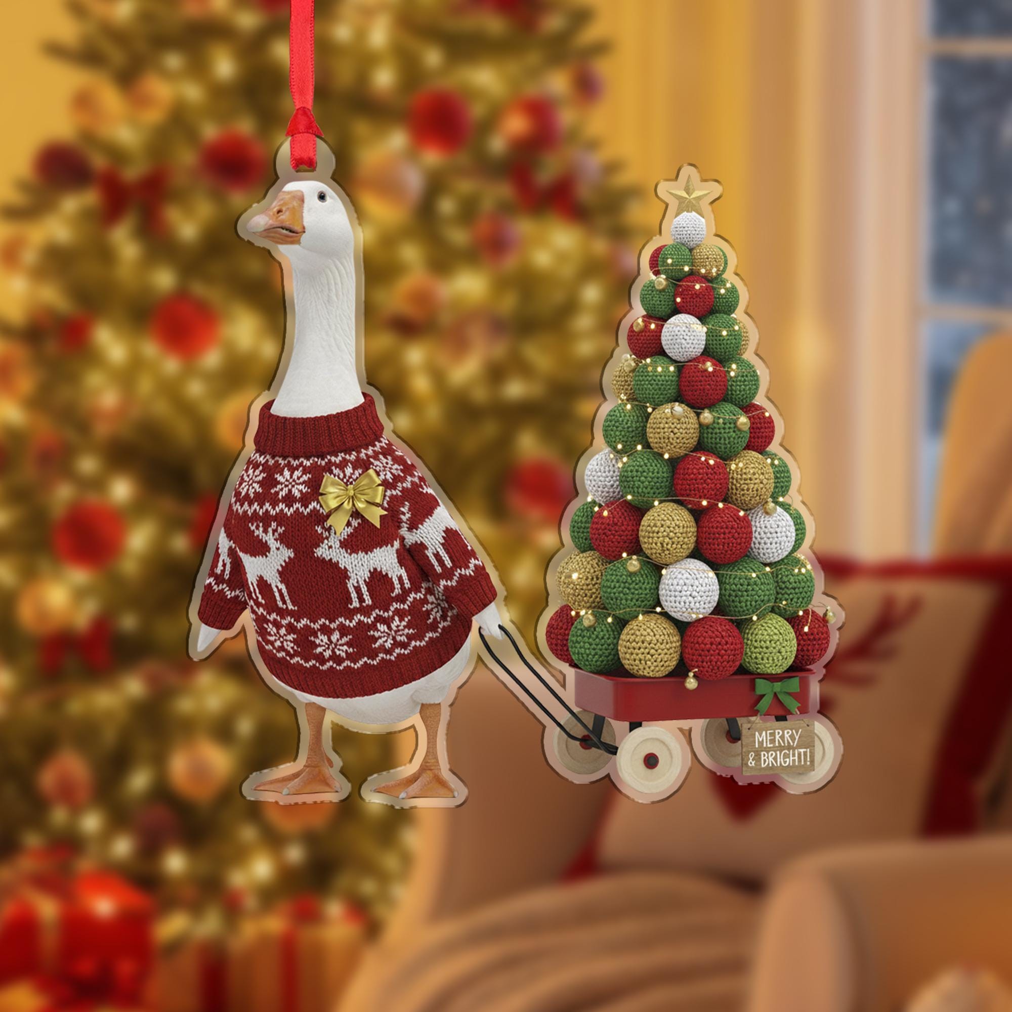Goose Christmas Ornament, Funny Crochet Tree Holiday Farm Animal Decor Gift