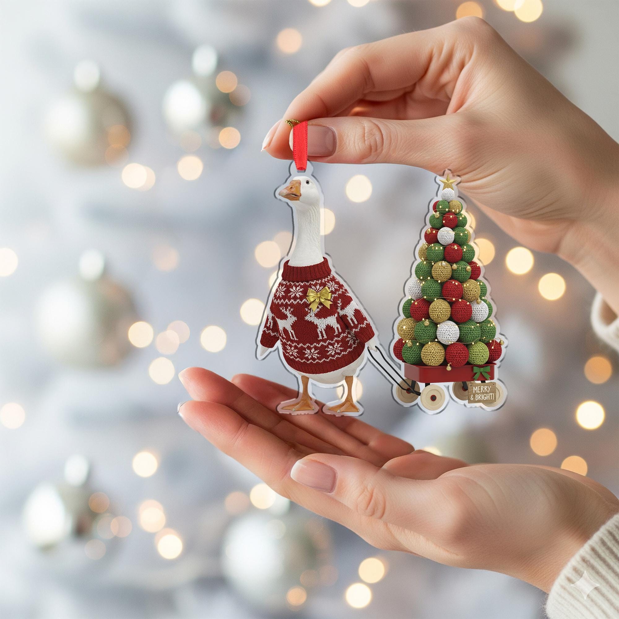 Goose Christmas Ornament, Funny Crochet Tree Holiday Farm Animal Decor Gift