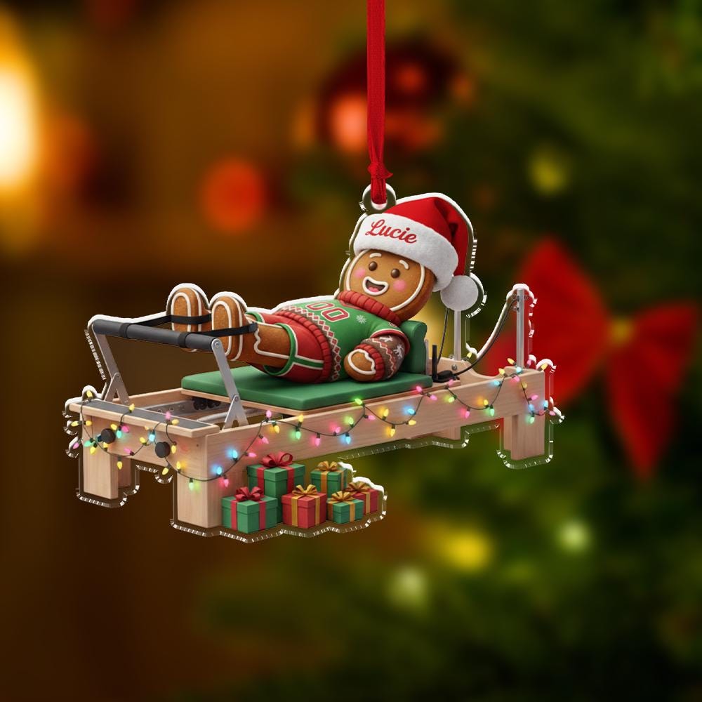 Personalized Gingerbread Pilates Ornament 2025 – Custom Name Christmas Reformer Decoration for Tree Display