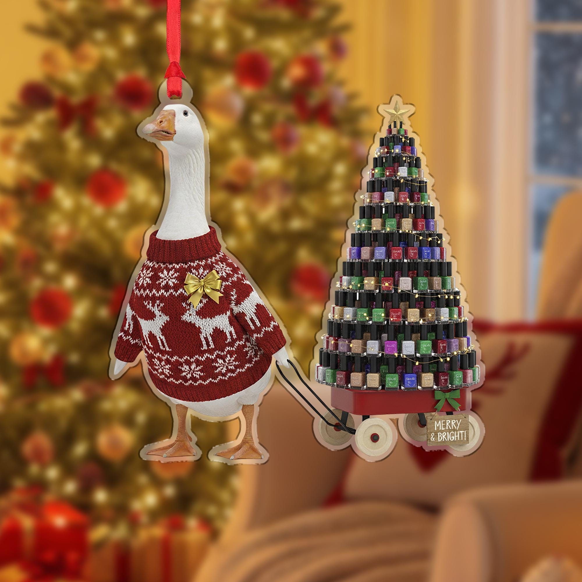 Goose Christmas Ornament, Funny Nail Polish Tree Holiday Decor Gift for Her
