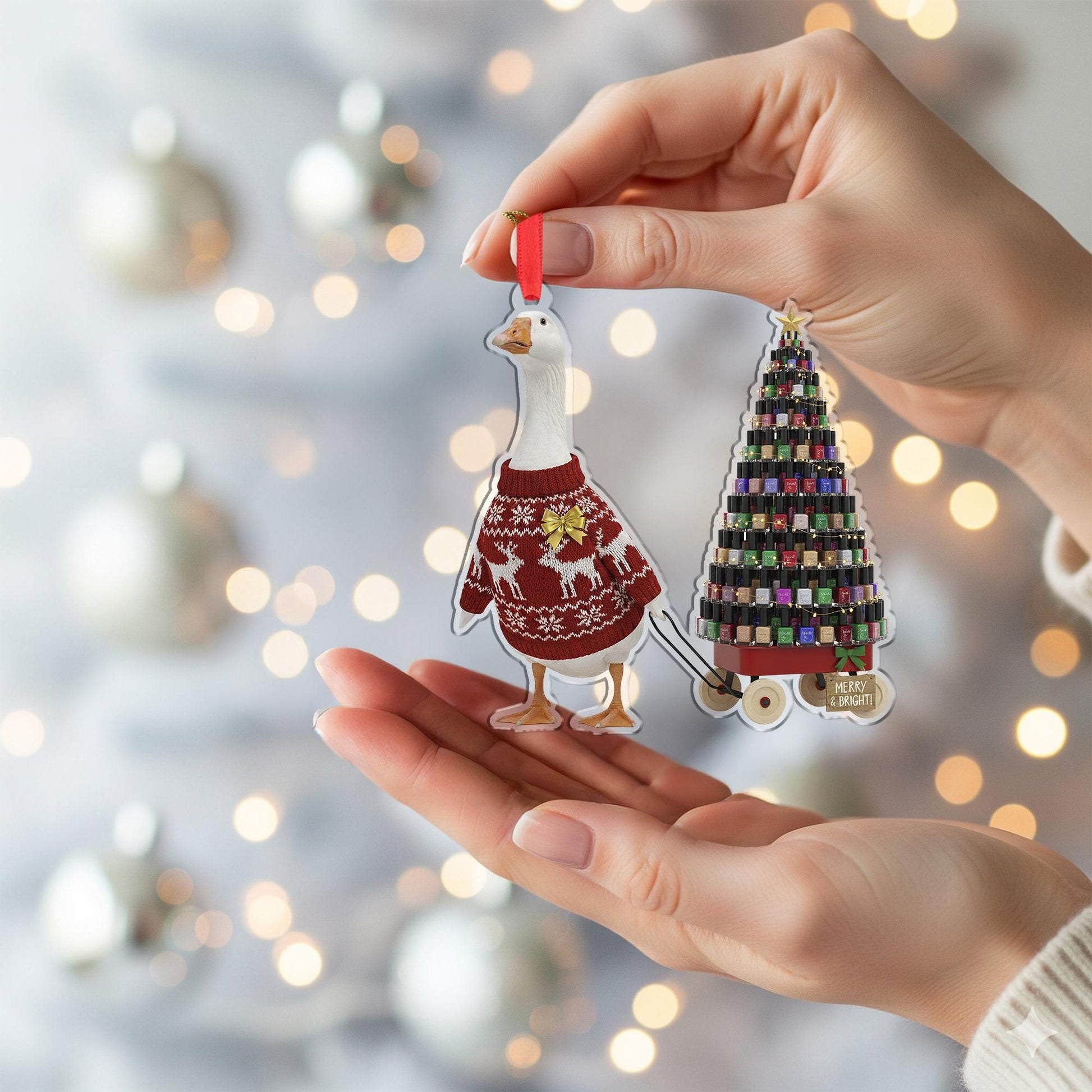 Goose Christmas Ornament, Funny Nail Polish Tree Holiday Decor Gift for Her