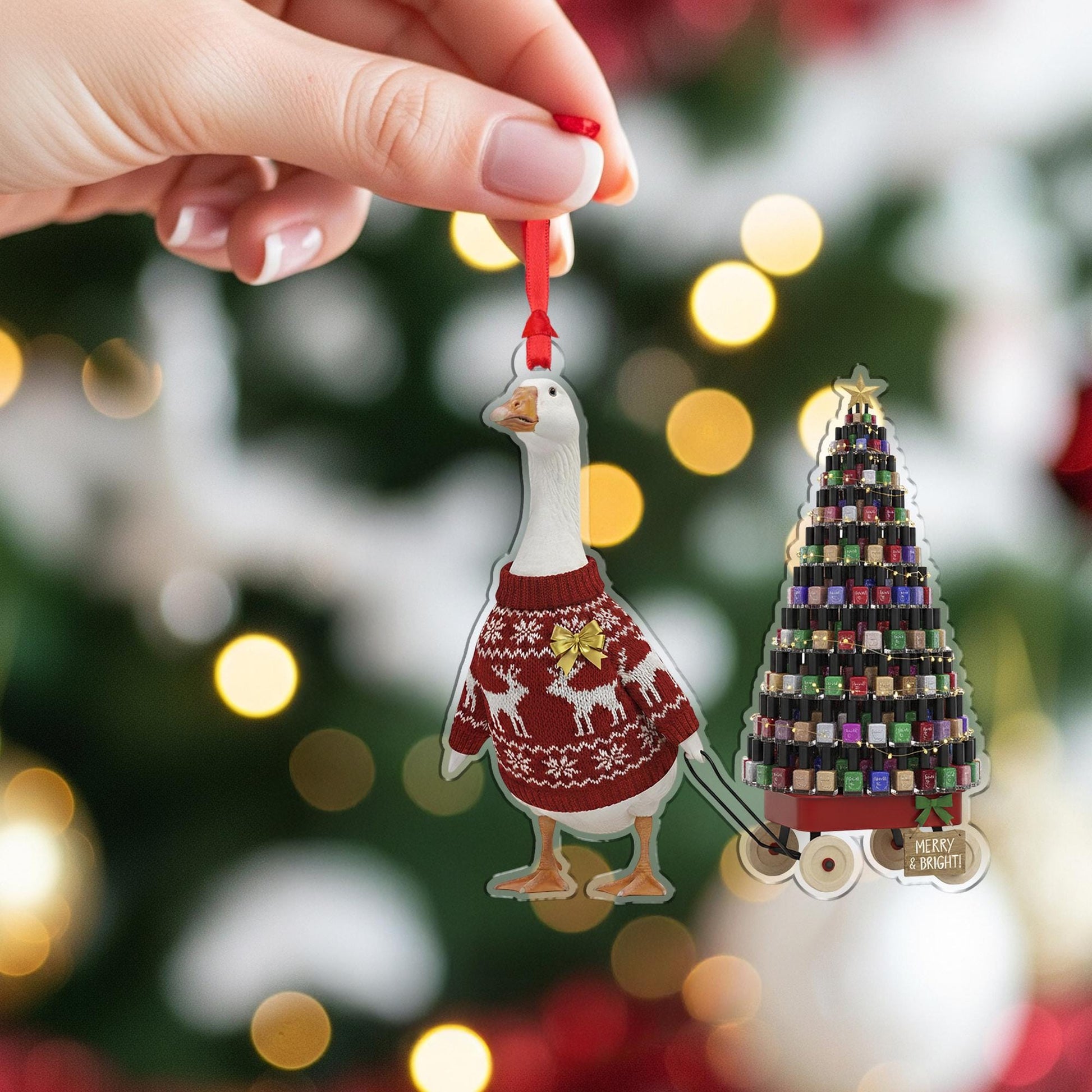 Goose Christmas Ornament, Funny Nail Polish Tree Holiday Decor Gift for Her