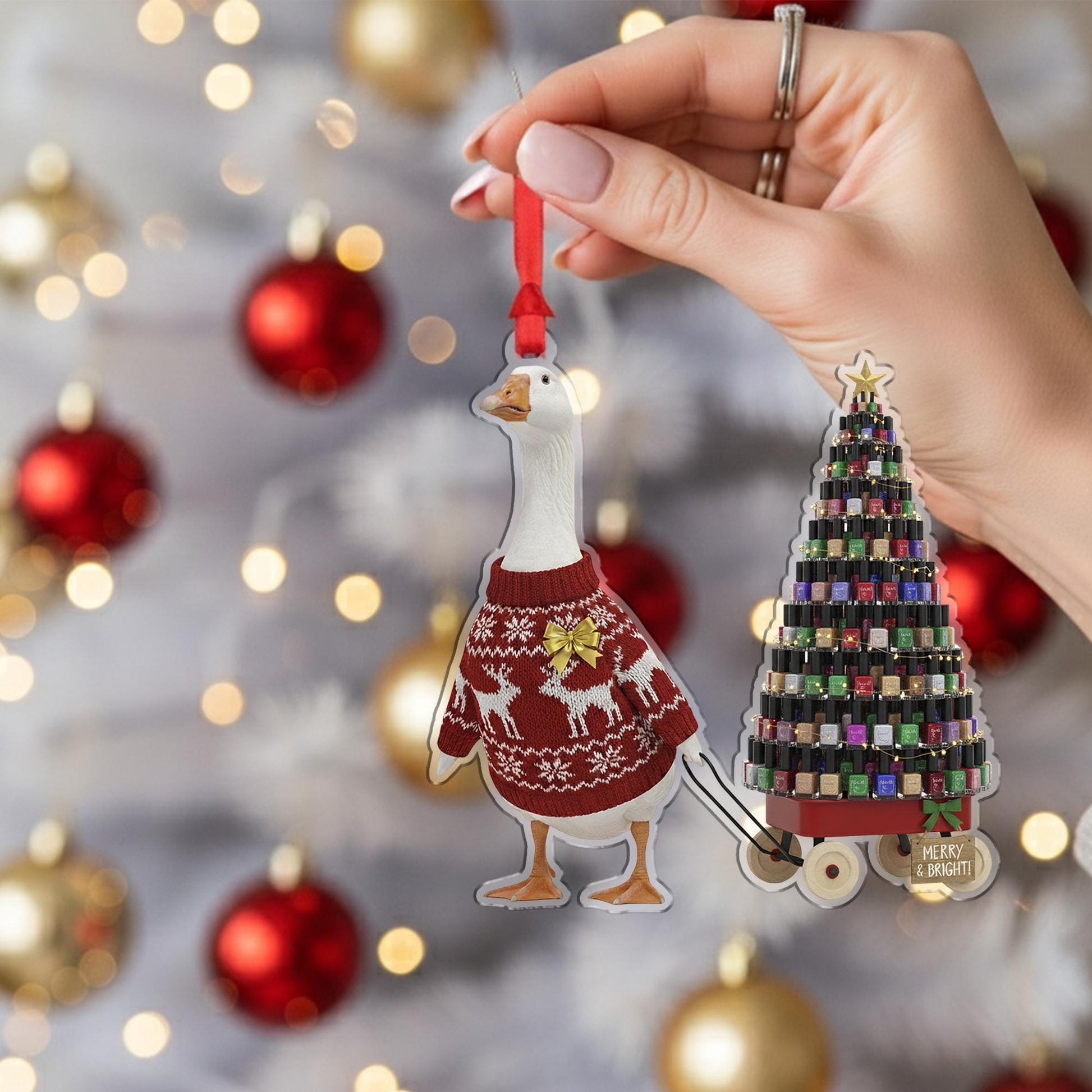 Goose Christmas Ornament, Funny Nail Polish Tree Holiday Decor Gift for Her