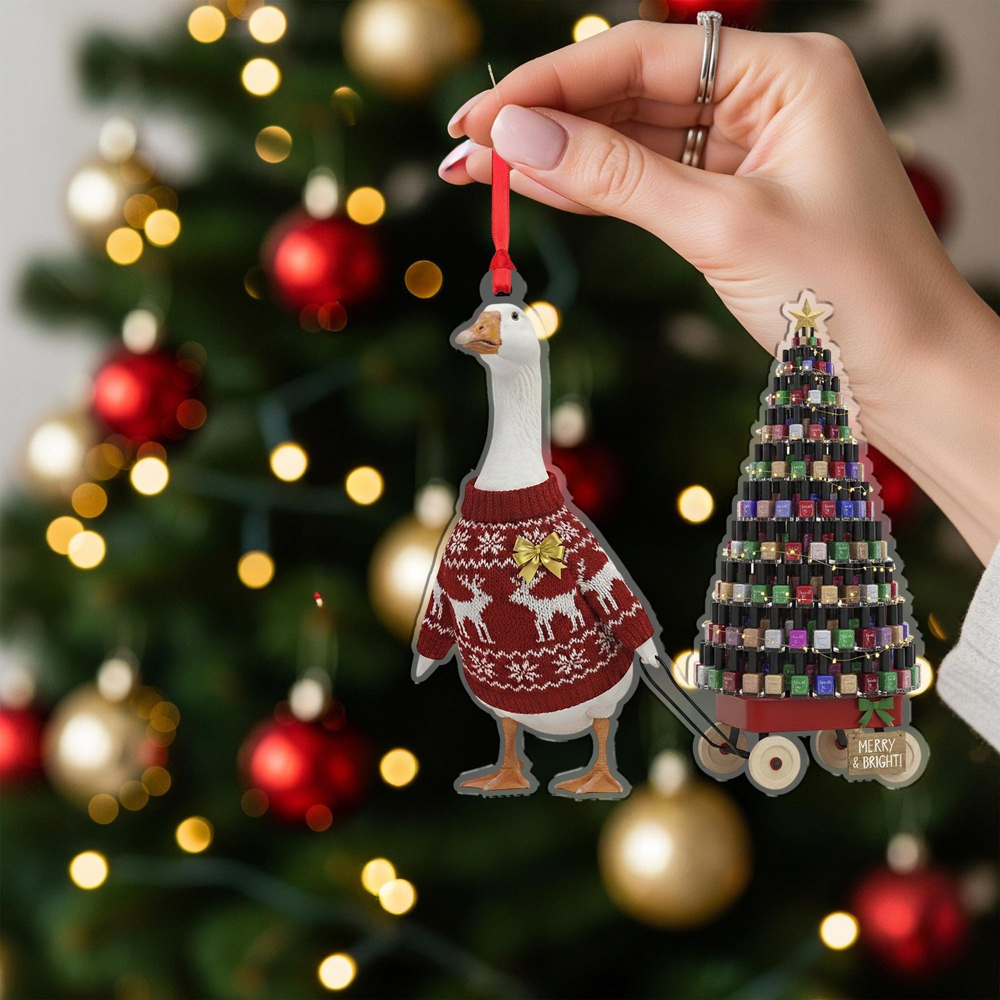 Goose Christmas Ornament, Funny Nail Polish Tree Holiday Decor Gift for Her