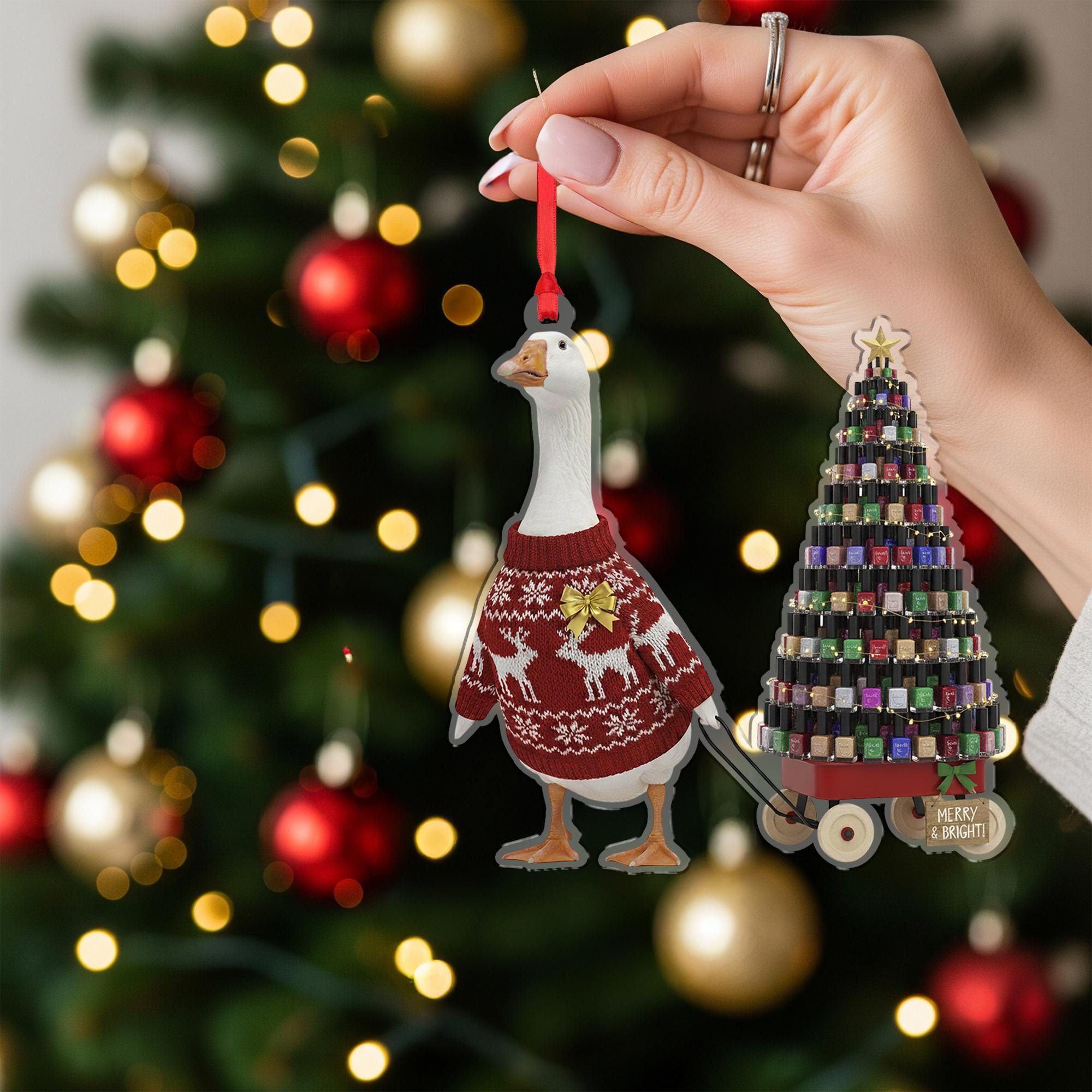 Goose Christmas Ornament, Funny Nail Polish Tree Holiday Decor Gift for Her