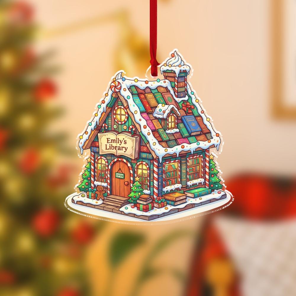 Personalized Gingerbread Library House Ornament Custom Library Christmas Tree Decoration