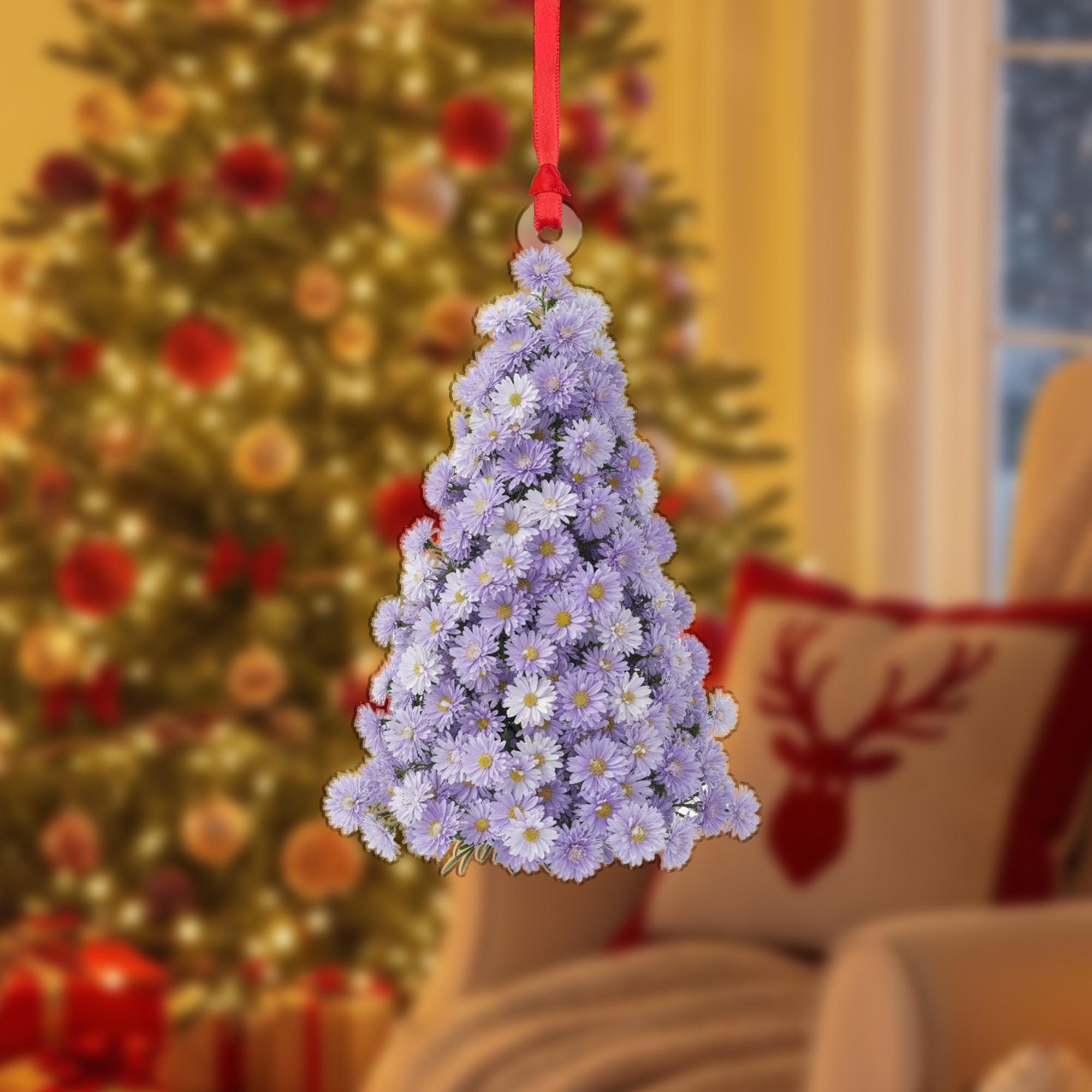 Aster Flower Christmas Ornament – Pressed Floral Tree Hanging Decoration