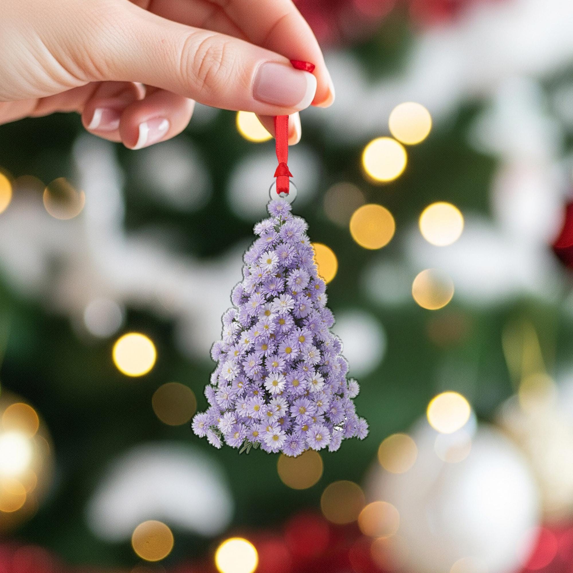 Aster Flower Christmas Ornament – Pressed Floral Tree Hanging Decoration