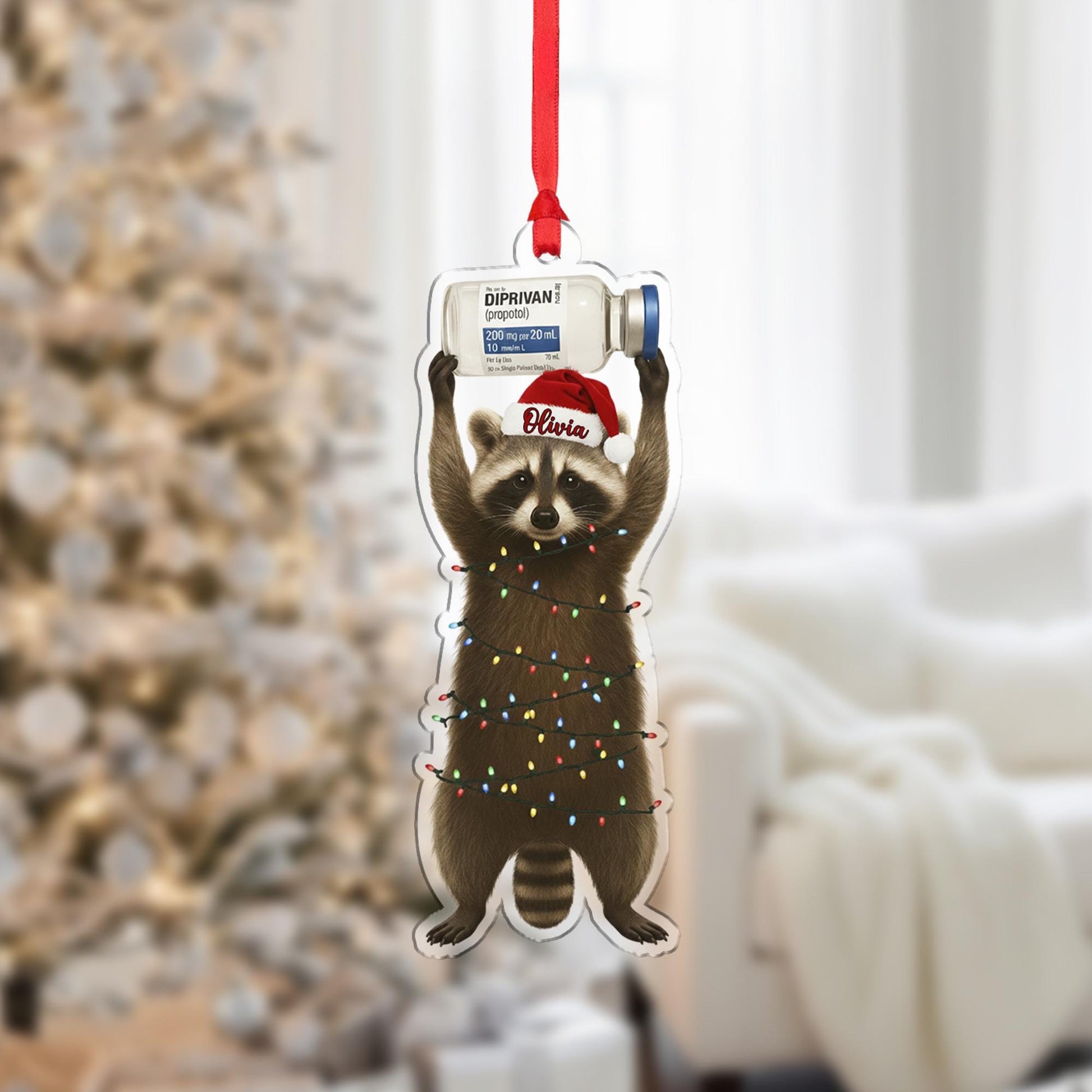 Funny Raccoon Ornament, Personalized Medical Christmas Tree Gift for Nurse