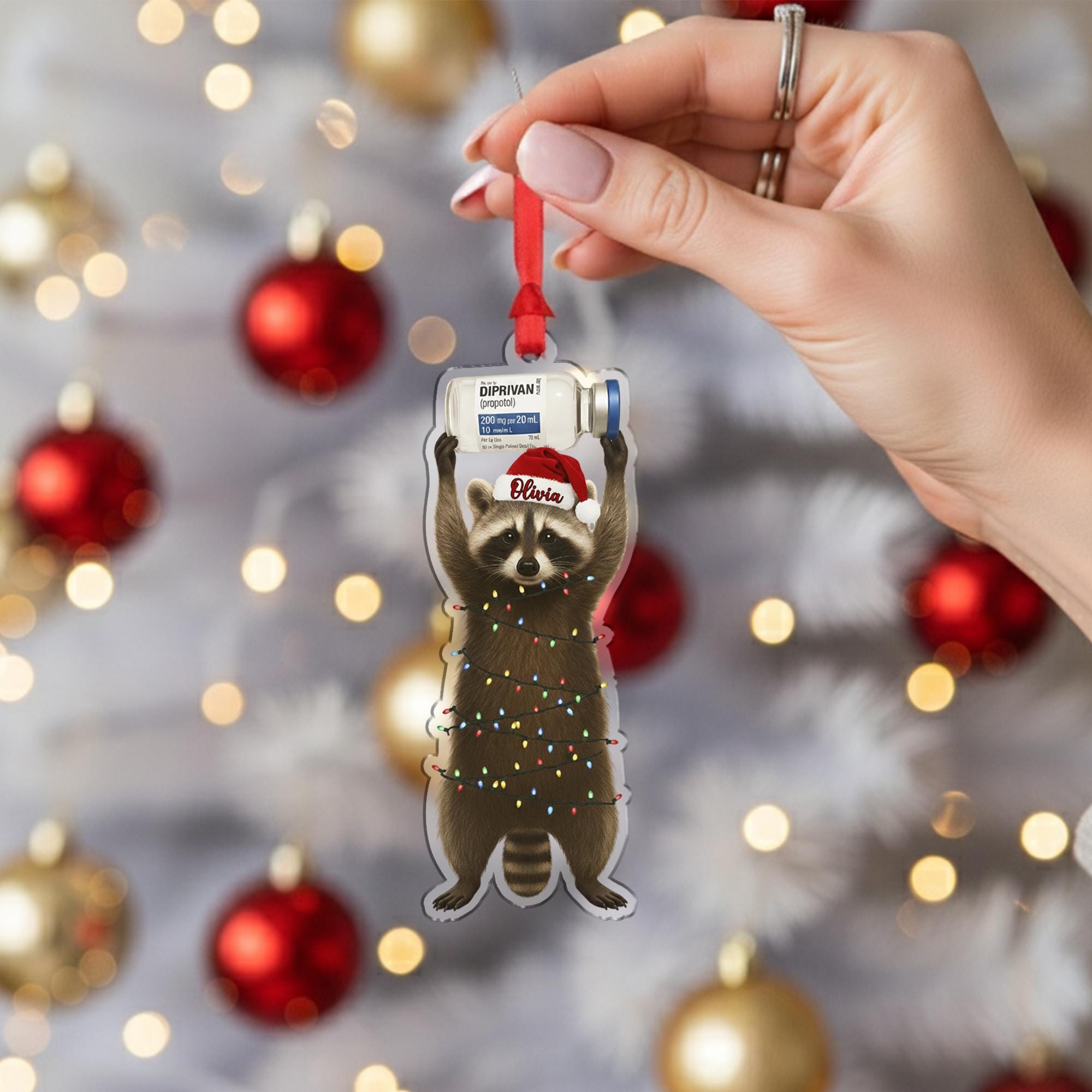 Funny Raccoon Ornament, Personalized Medical Christmas Tree Gift for Nurse