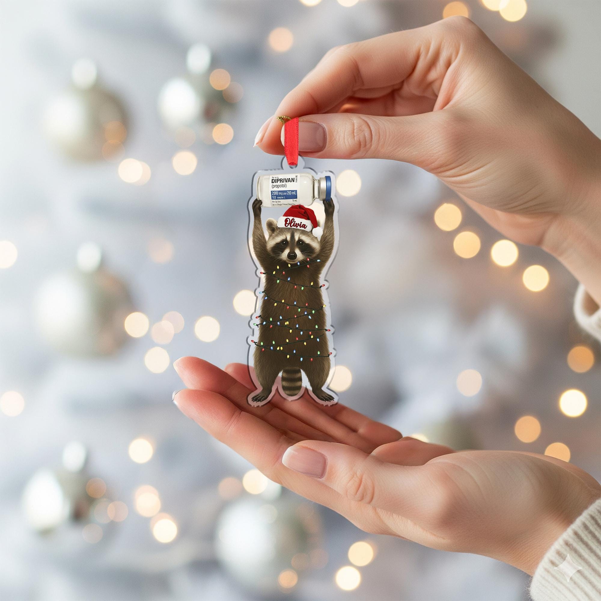 Funny Raccoon Ornament, Personalized Medical Christmas Tree Gift for Nurse