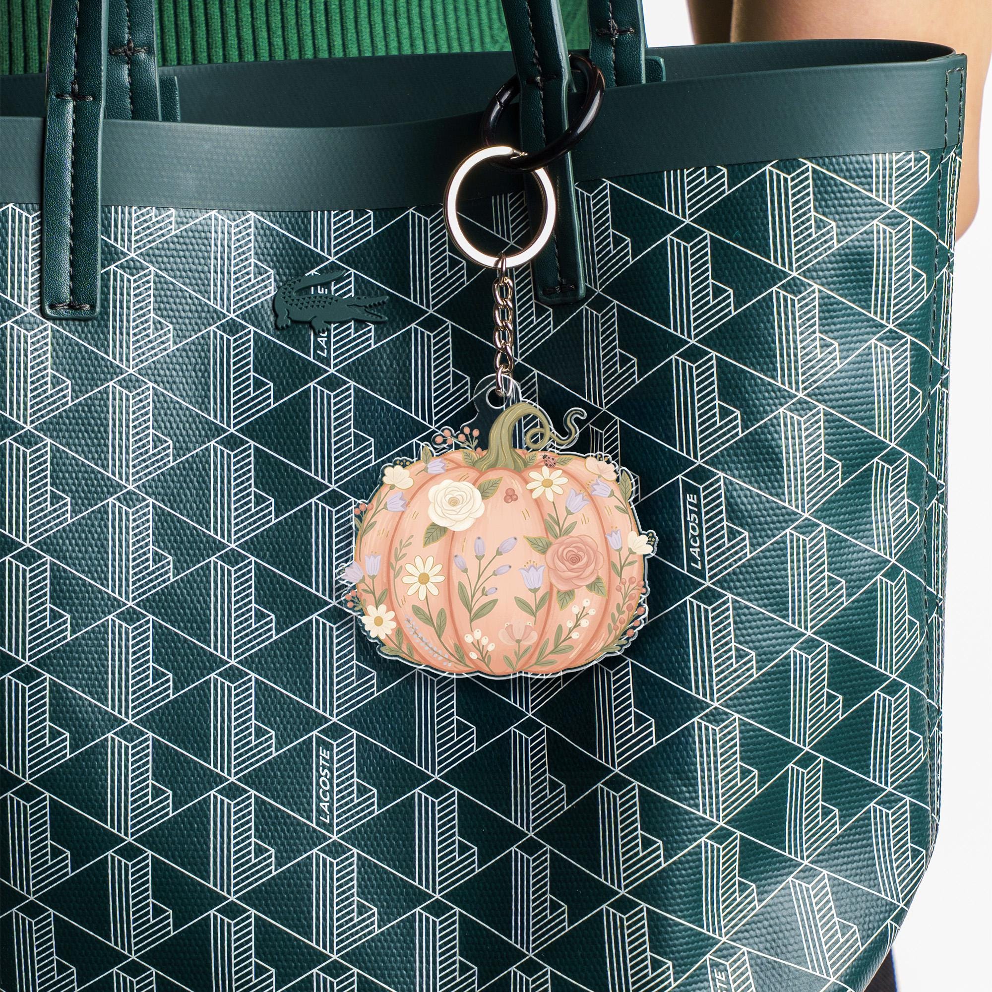 Acrylic Pumpkin Keychain – Floral Design with Botanical Details
