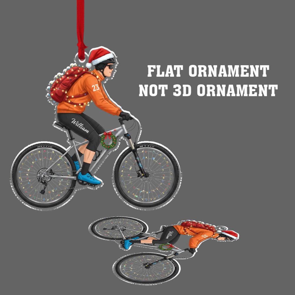 Personalized Cyclist Ornament, Acrylic Biker Christmas Decoration with Santa Hat and Bicycle Design