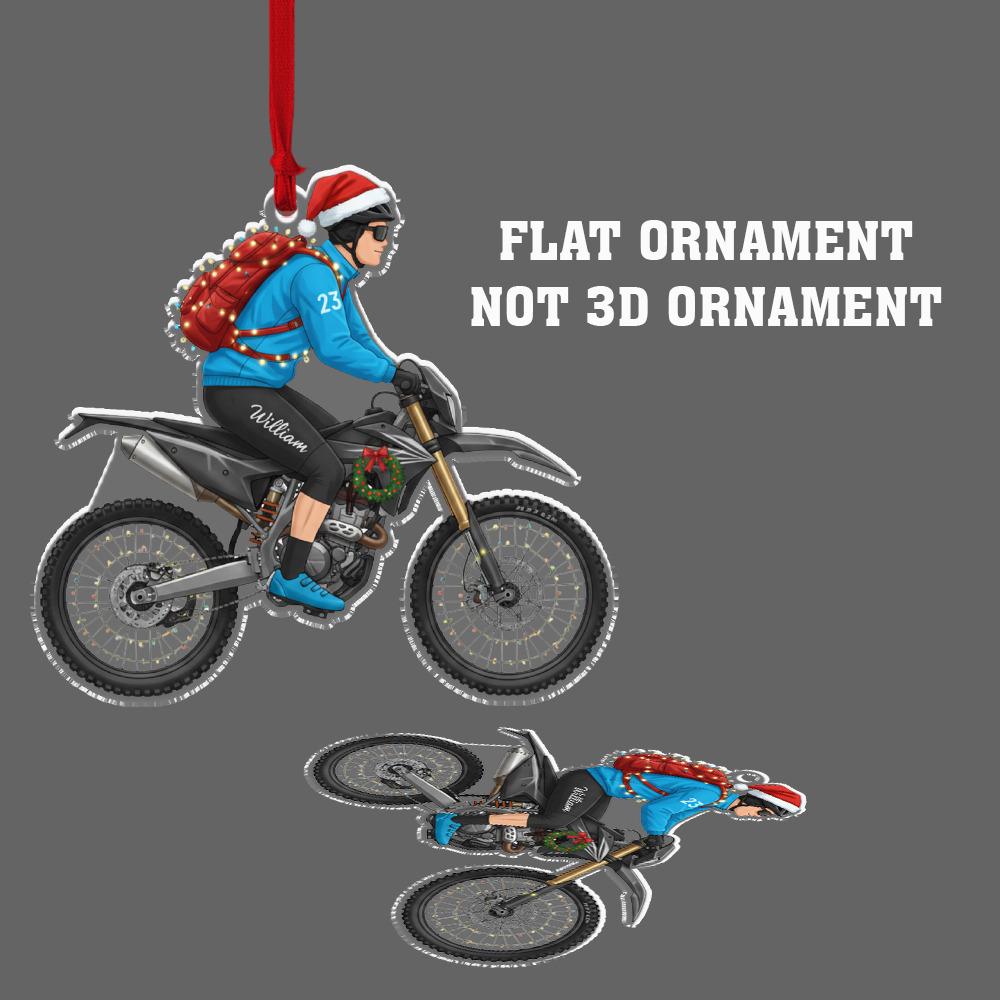 Personalized Motocross Ornament, Acrylic Dirt Bike Rider Christmas Decoration with Santa Hat Design