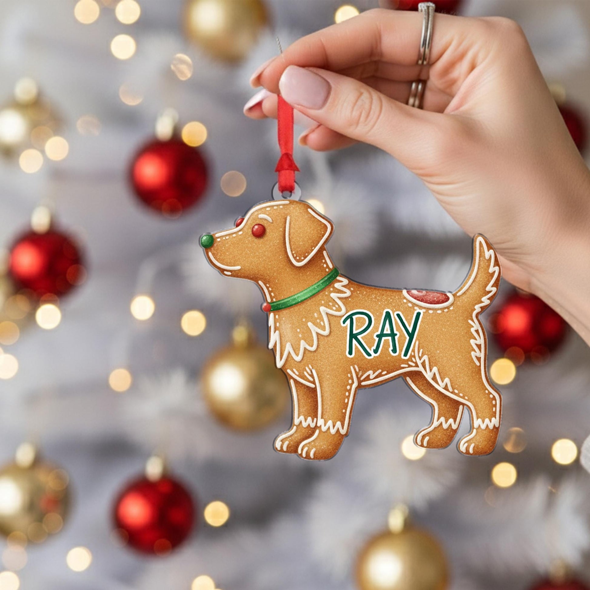 Personalized Dog Ornament – Gingerbread Style Design with Collar and Name