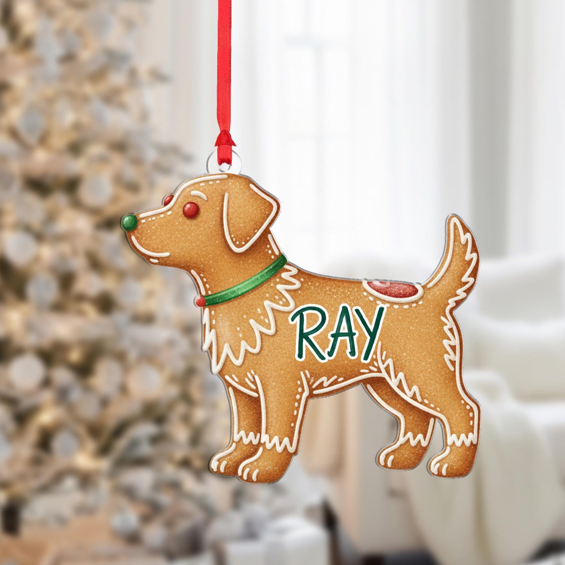 Personalized Dog Ornament – Gingerbread Style Design with Collar and Name