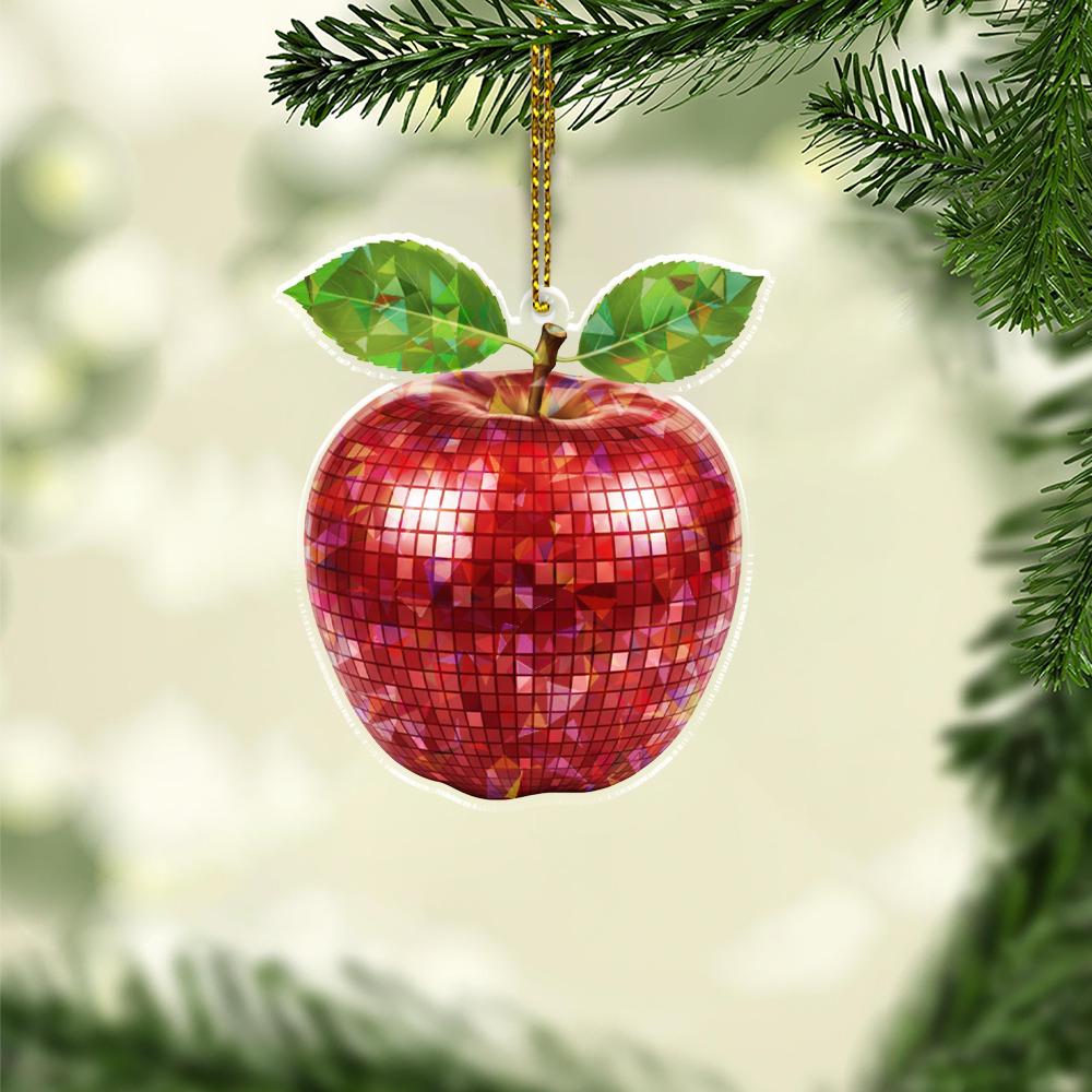 Acrylic Apple Ornament, Red Mosaic Apple Decoration with Leaf Detail