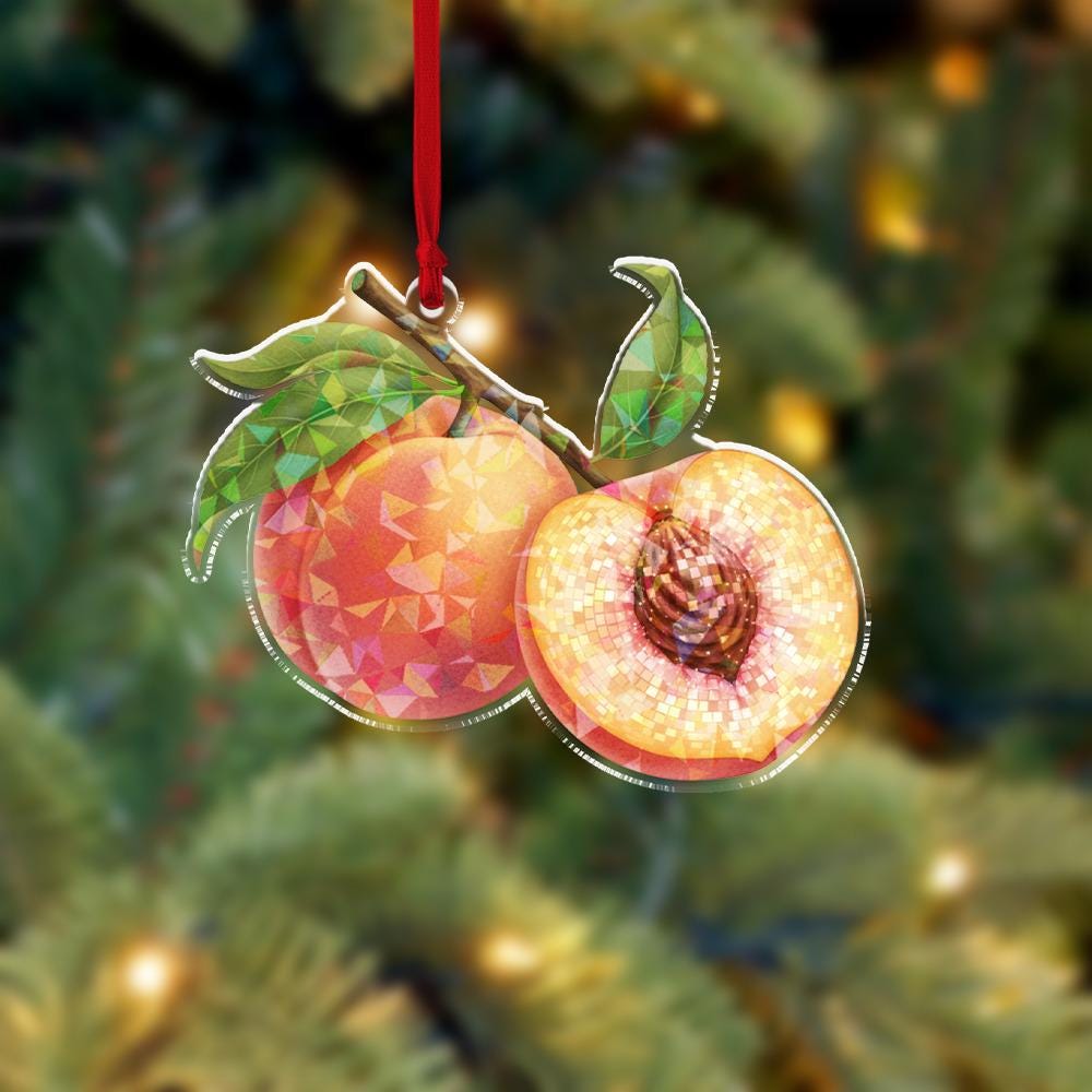 Acrylic Peach Ornament, Fruit Tree Decoration with Leaf Detail, Summer Garden Decor