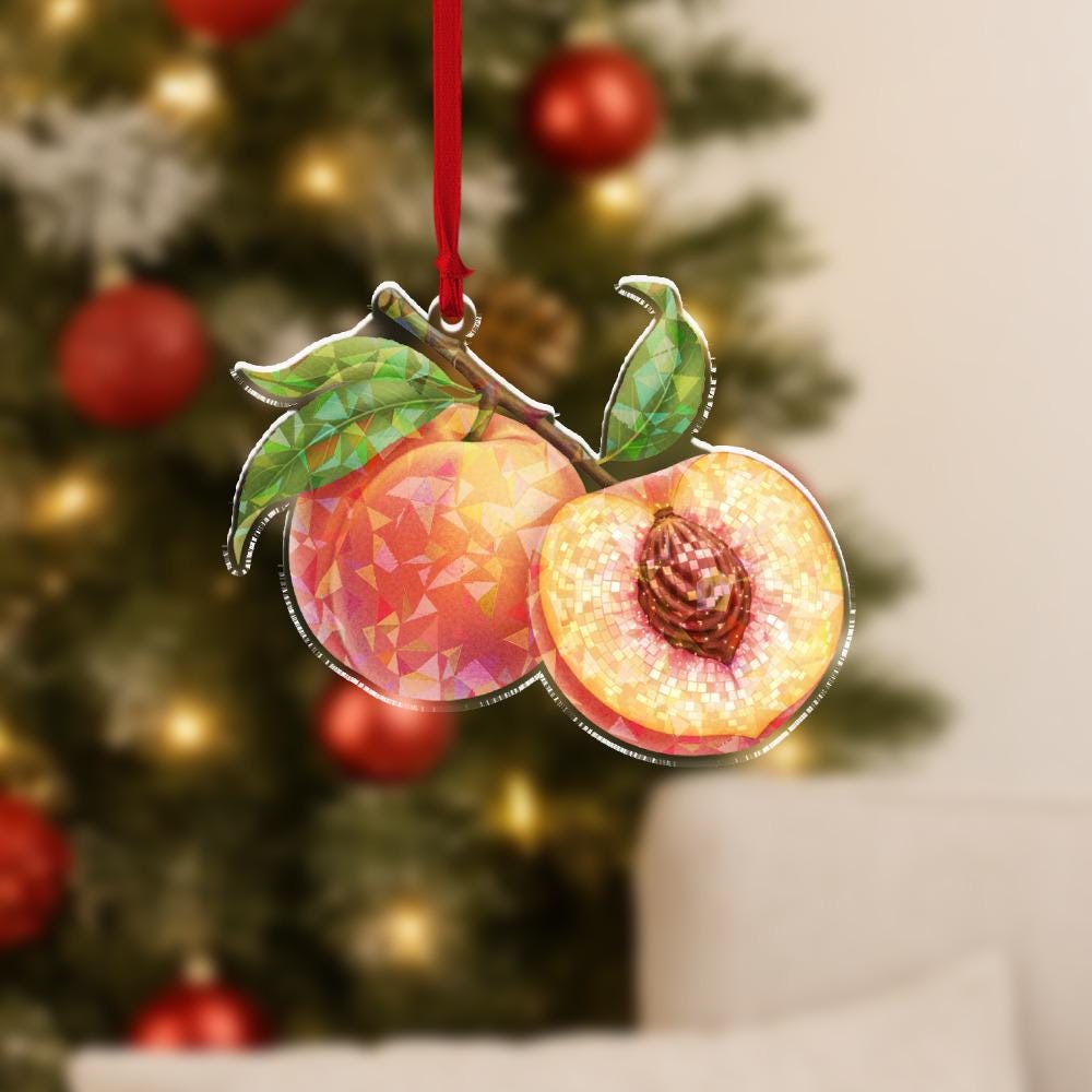Acrylic Peach Ornament, Fruit Tree Decoration with Leaf Detail, Summer Garden Decor