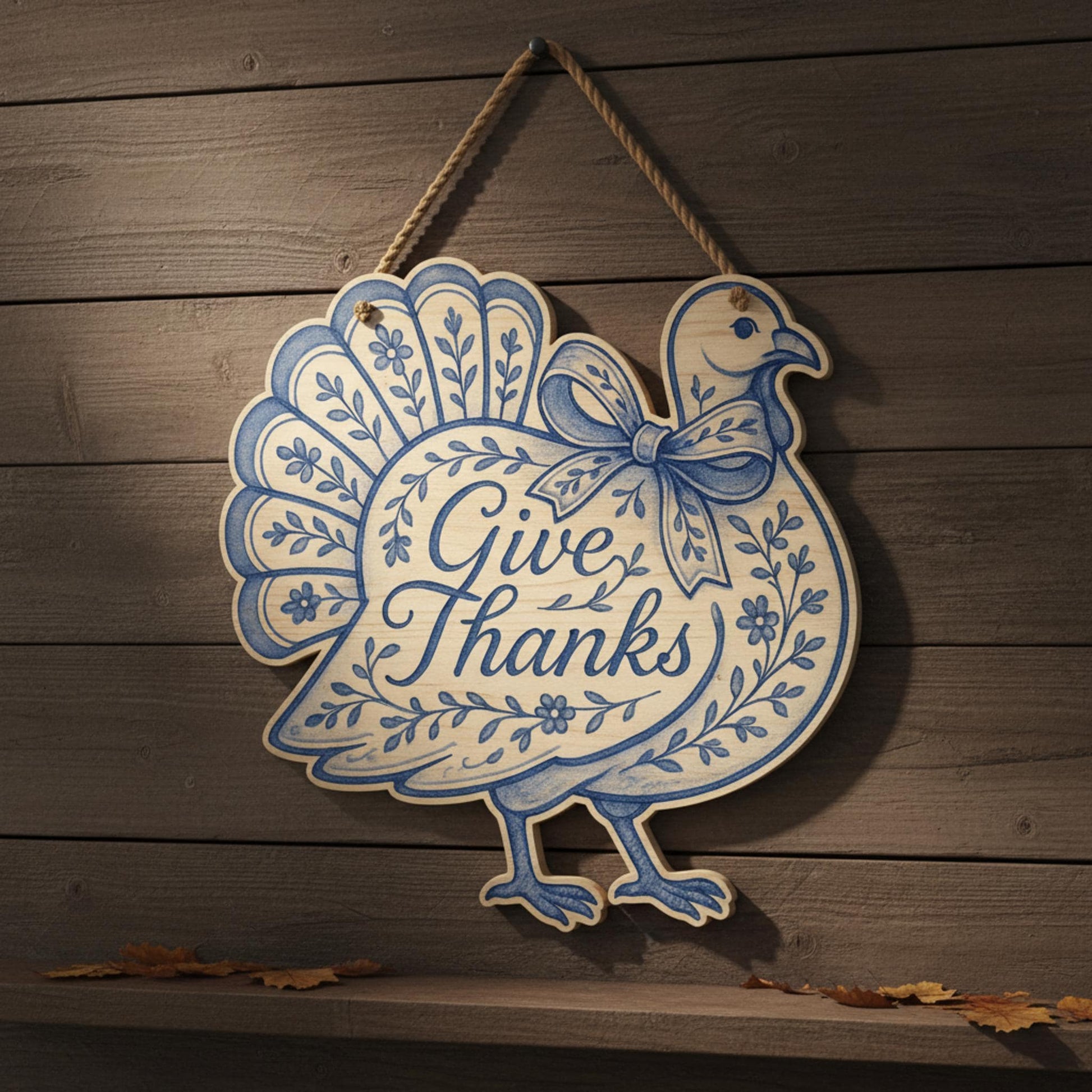 Give Thanks Wood Sign, Rustic Turkey Thanksgiving Farmhouse Wall Decor