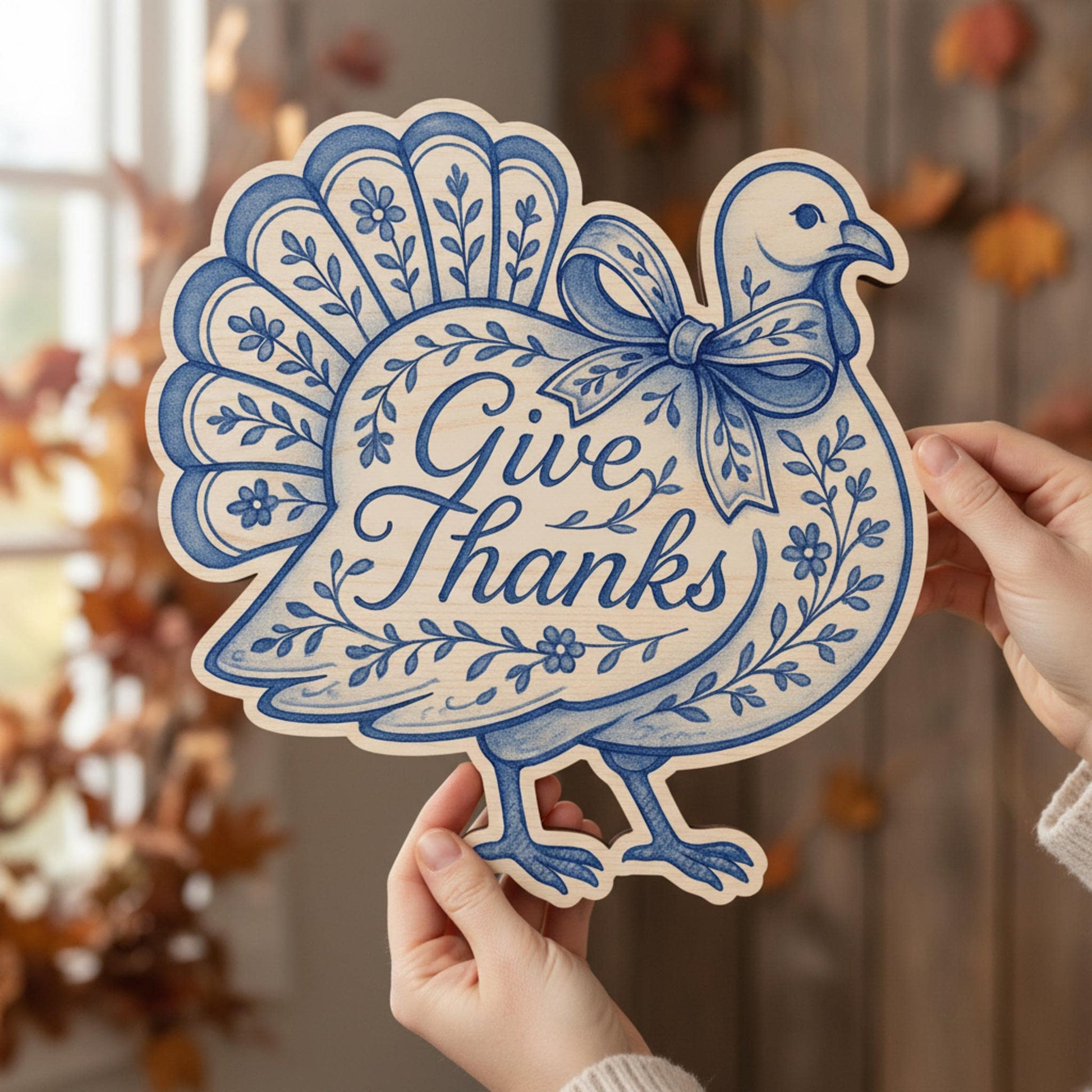 Give Thanks Wood Sign, Rustic Turkey Thanksgiving Farmhouse Wall Decor