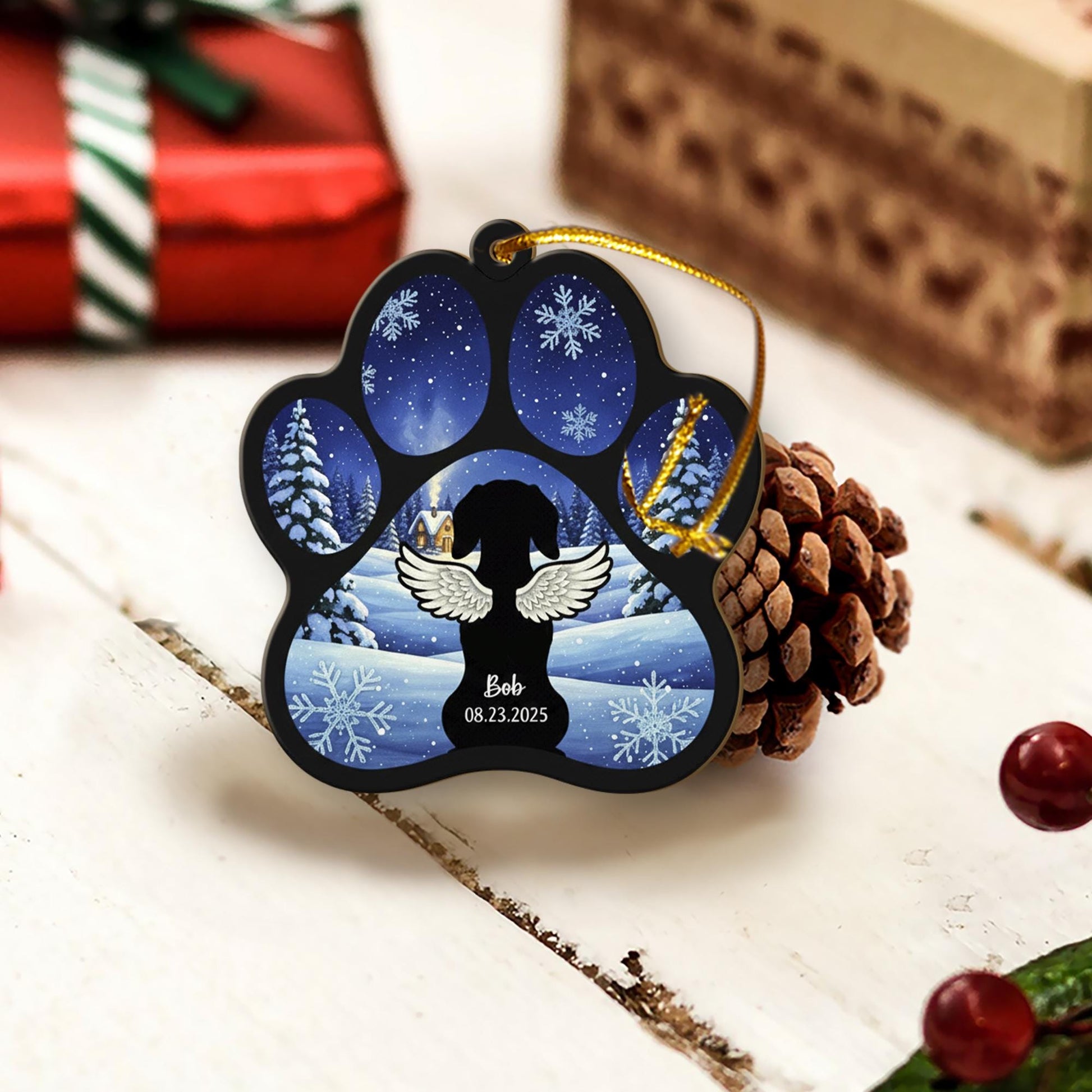 Personalized Paw Print Angel Wings Ornament – Pet Memorial Paw Keepsake