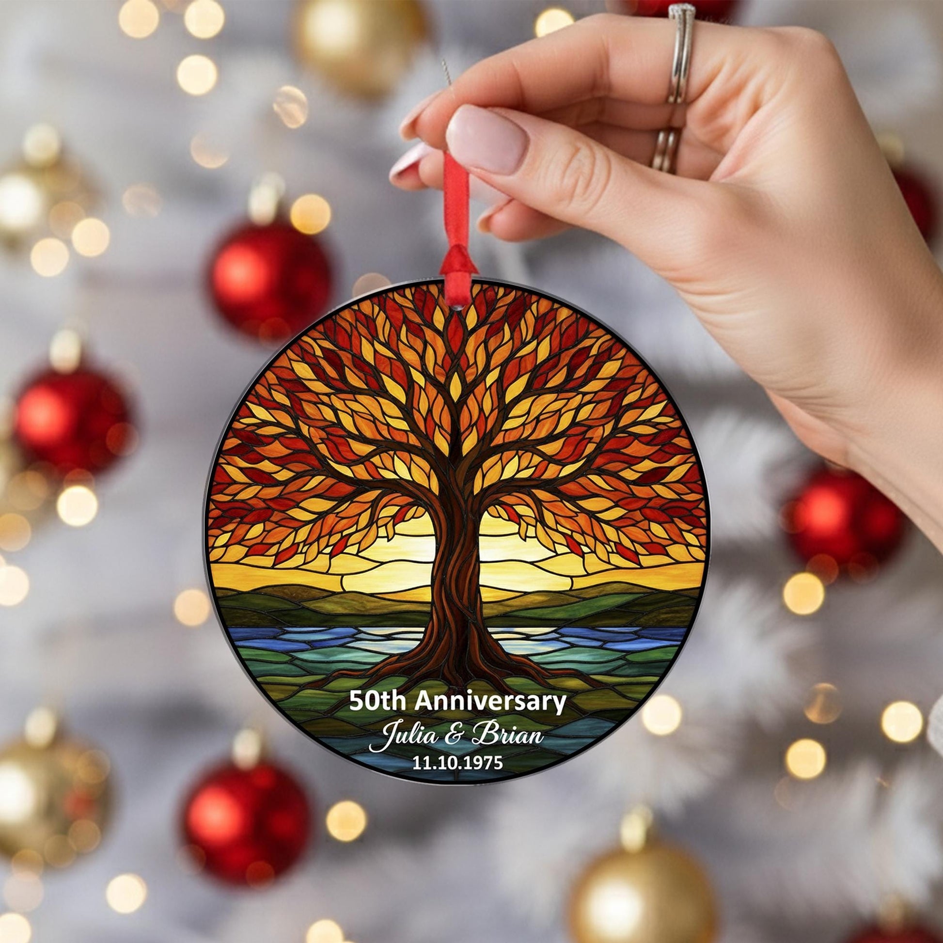 Personalized Tree of Life Ornament – Couple Anniversary – Round Keepsake
