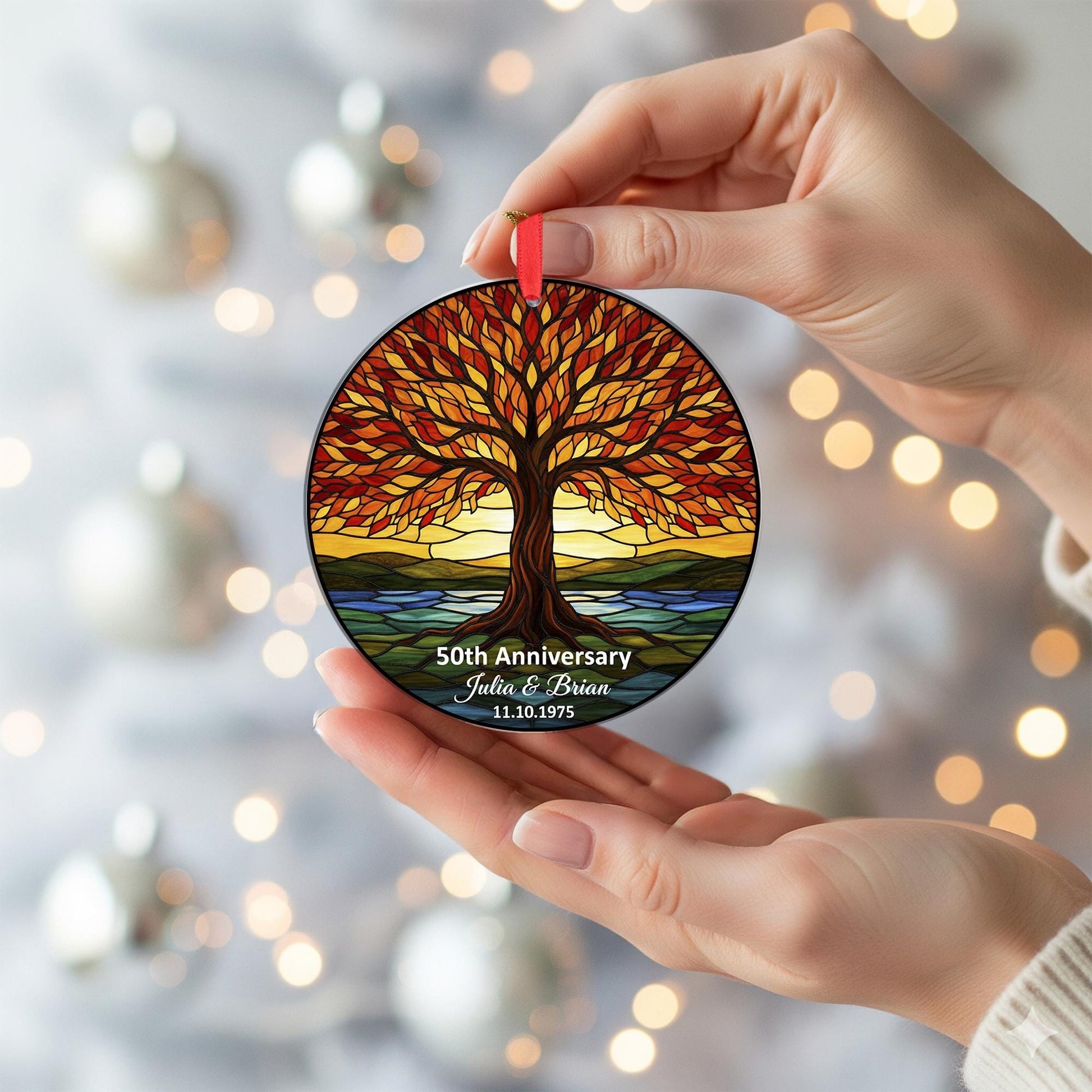 Personalized Tree of Life Ornament – Couple Anniversary – Round Keepsake
