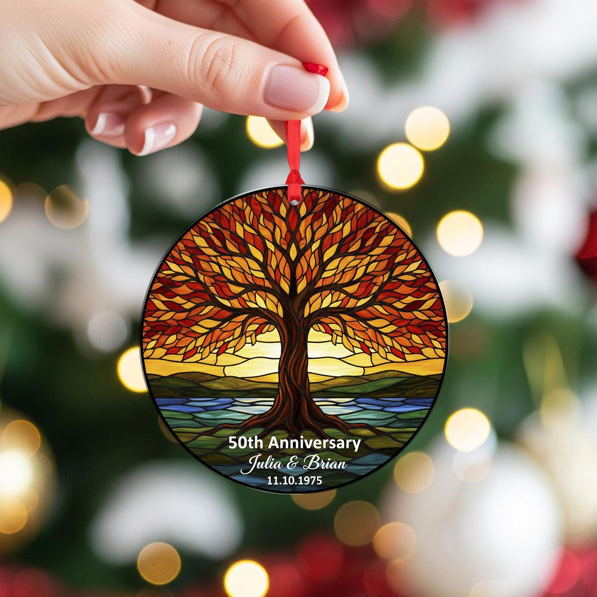 Personalized Tree of Life Ornament – Couple Anniversary – Round Keepsake