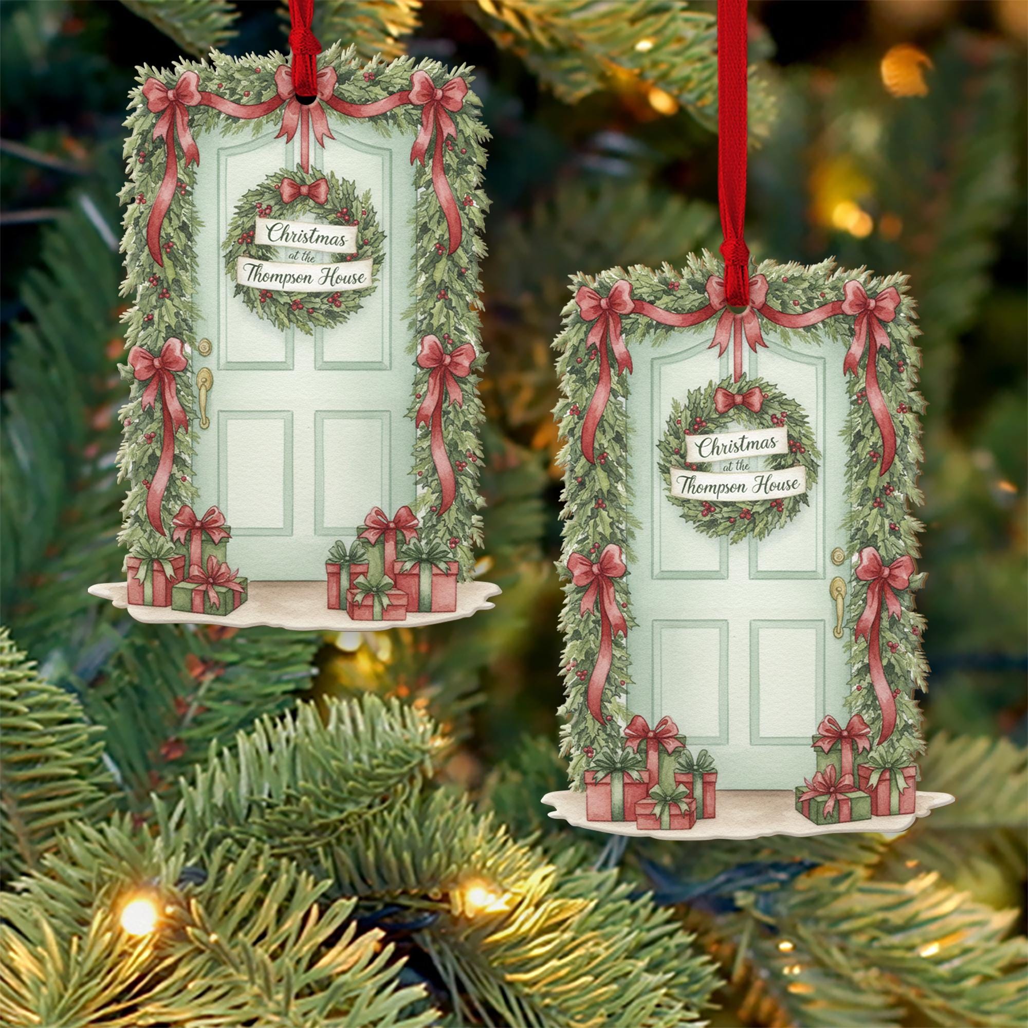 Personalized Door Wreath Christmas Ornament – Painted Wooden House Door Decoration