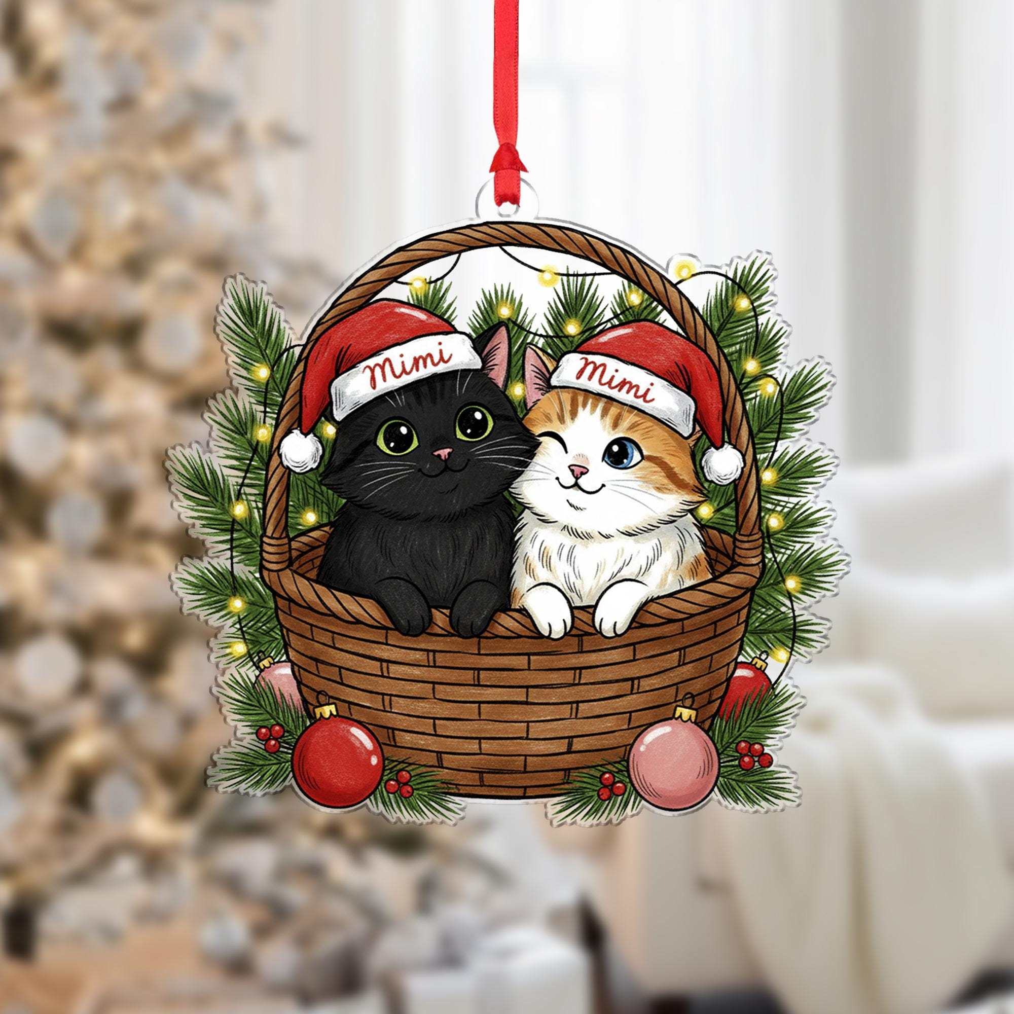 Personalized Cat Ornament – Christmas Cat Duo in Basket