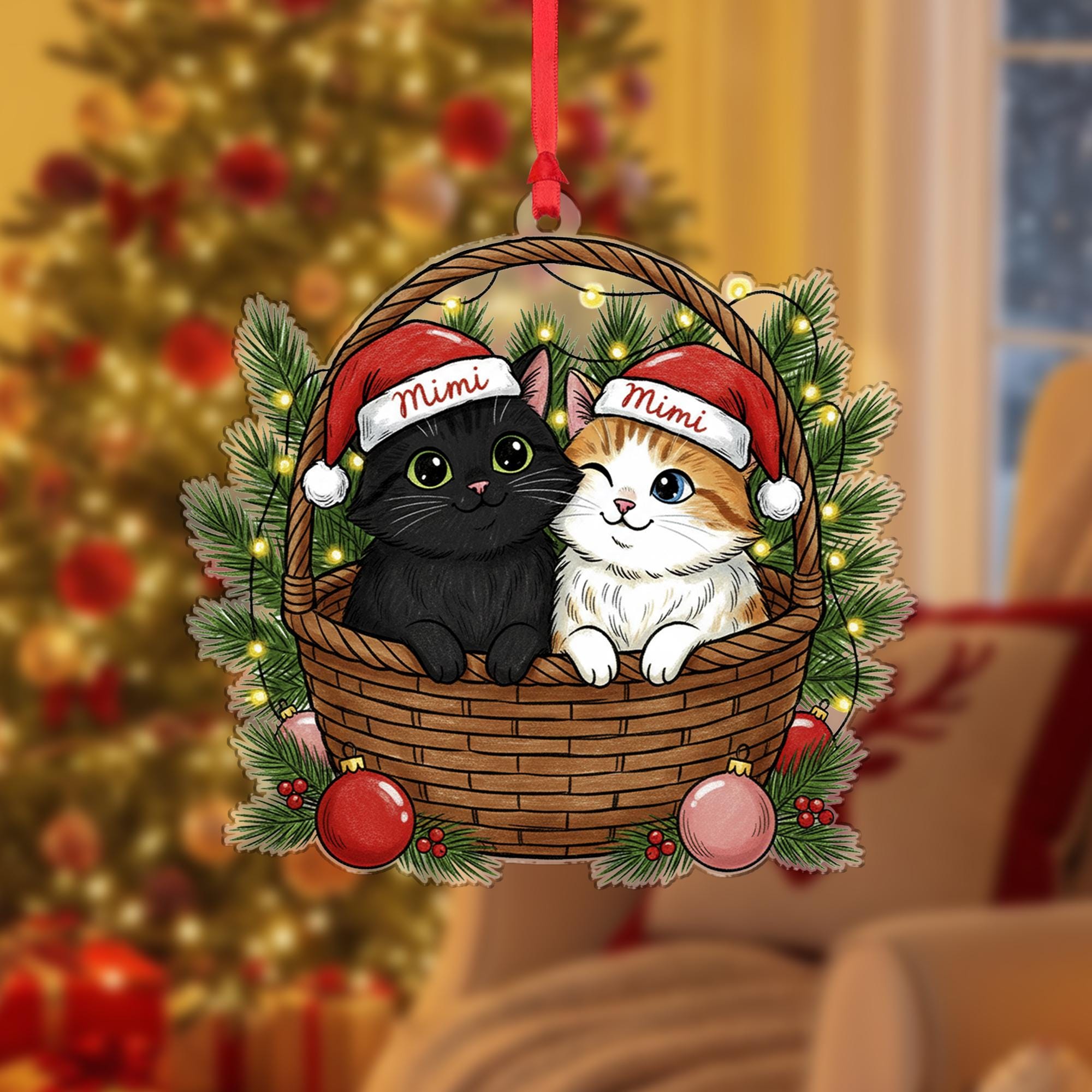 Personalized Cat Ornament – Christmas Cat Duo in Basket