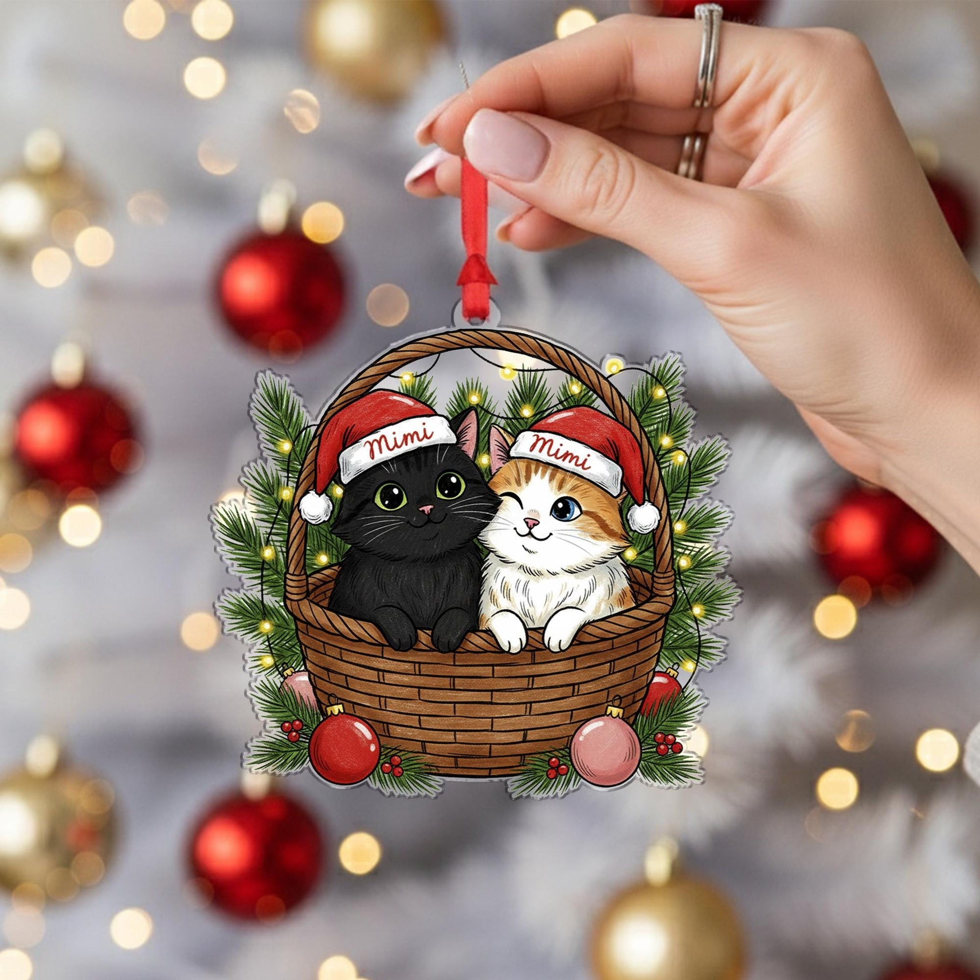 Personalized Cat Ornament – Christmas Cat Duo in Basket
