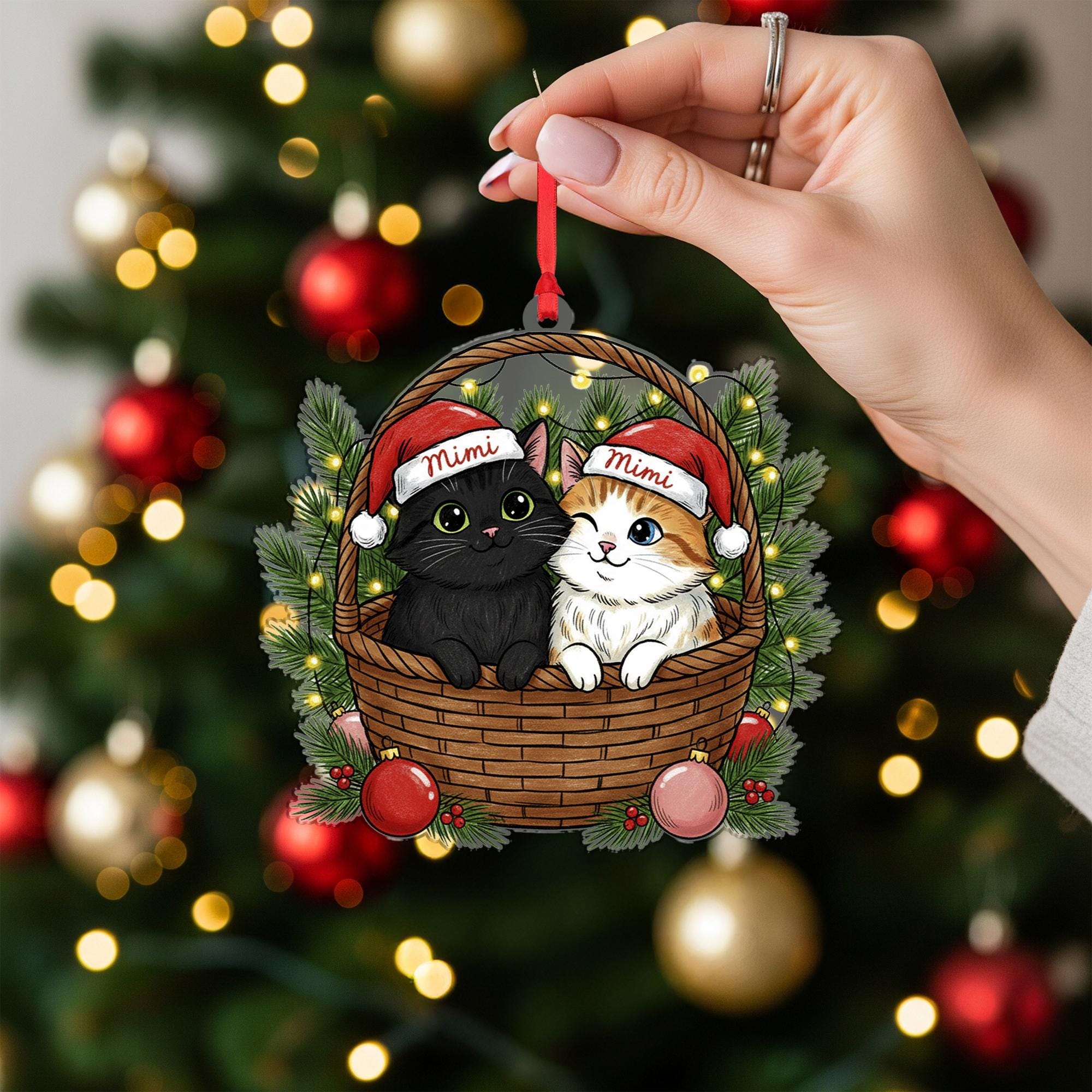 Personalized Cat Ornament – Christmas Cat Duo in Basket