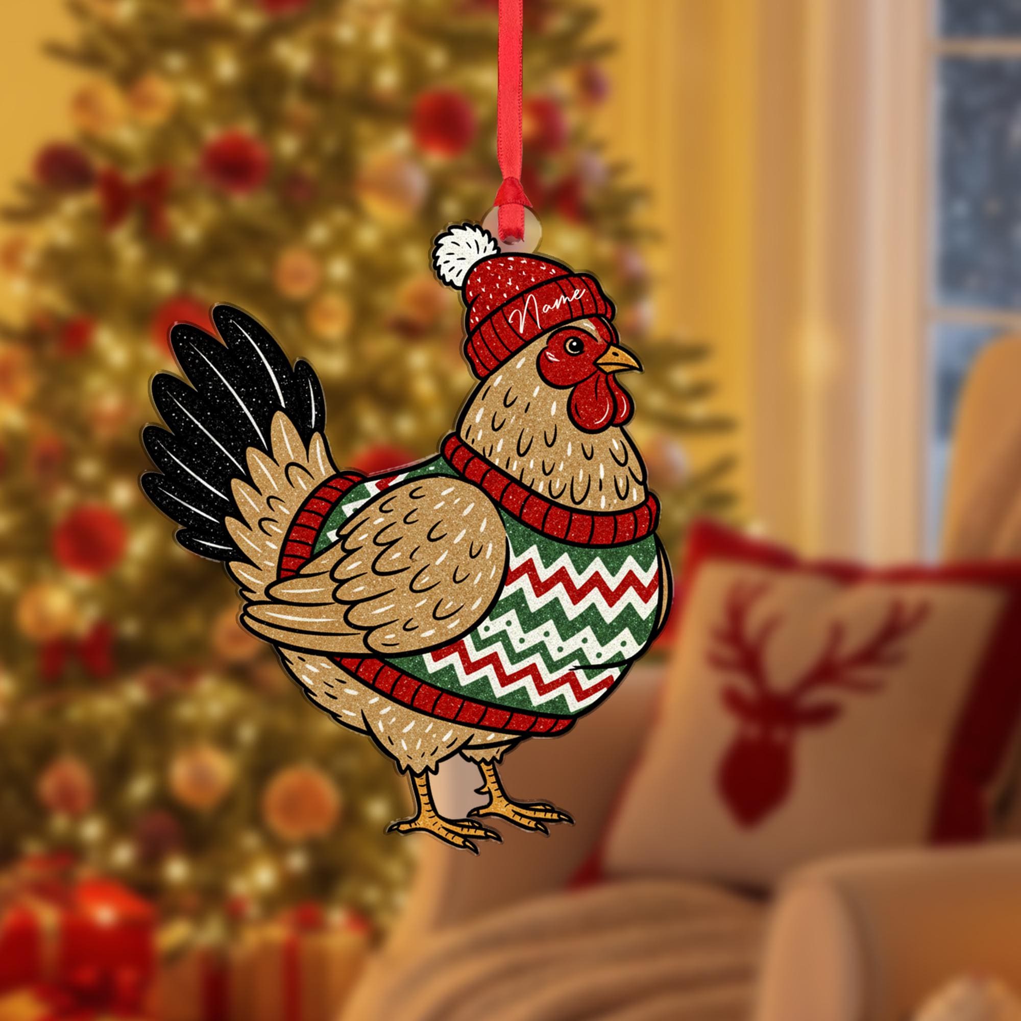 Personalized Christmas Chicken Ornament – Farm Animal Gift