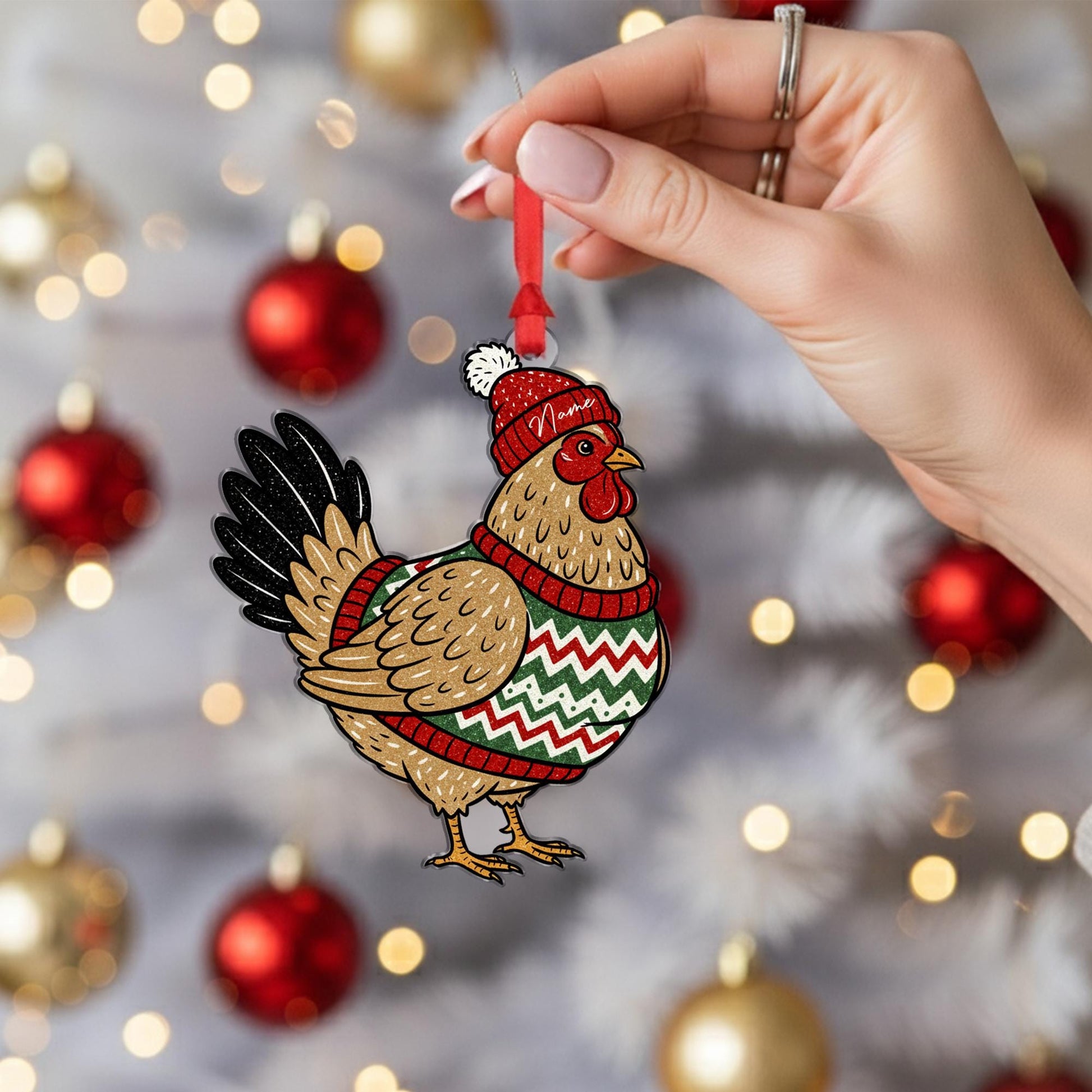Personalized Christmas Chicken Ornament – Farm Animal Gift
