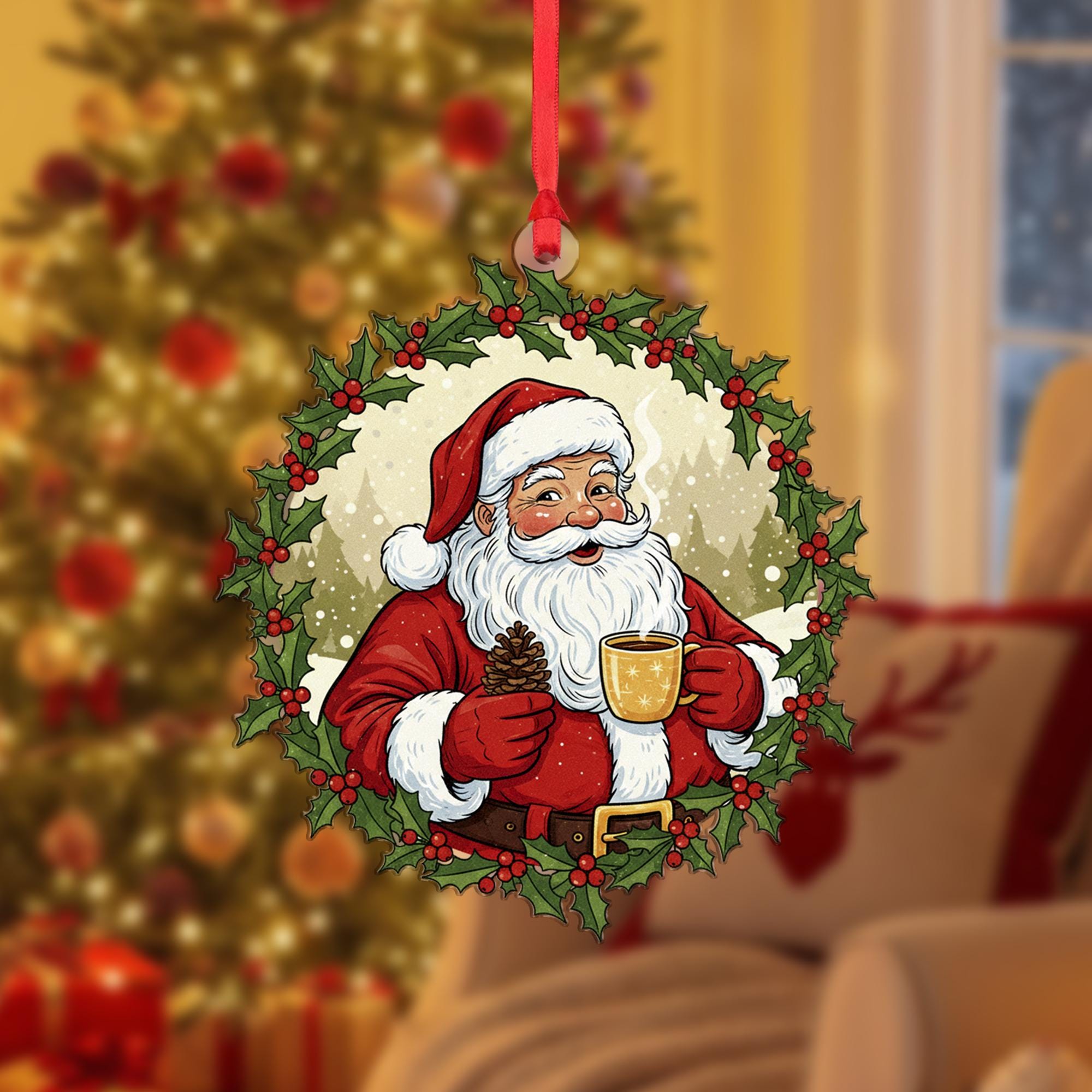 Santa Claus Ornament – Holly Wreath Santa Decoration
