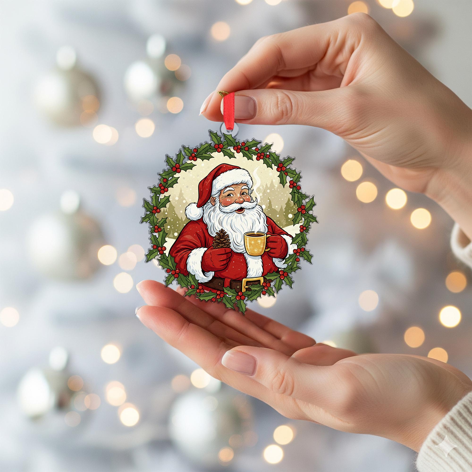 Santa Claus Ornament – Holly Wreath Santa Decoration