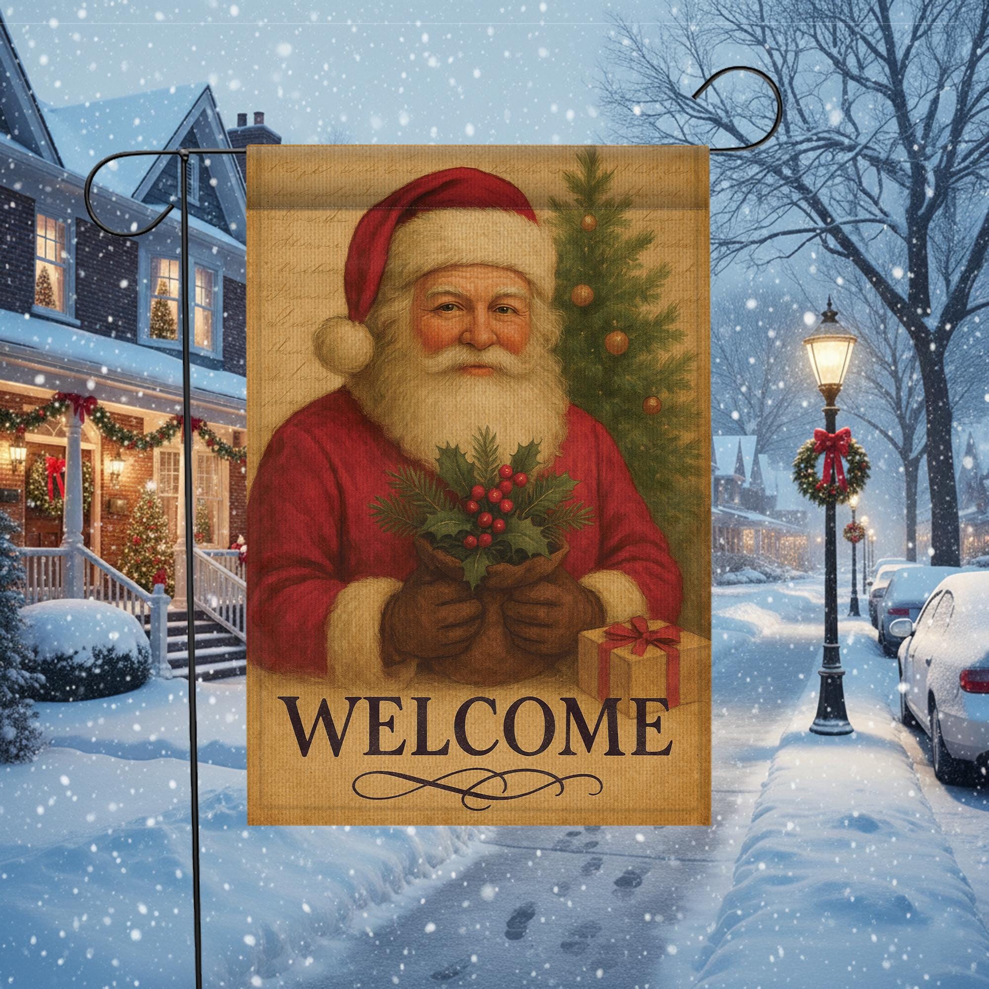 Welcome Santa Garden Flag: Outdoor Christmas Flag