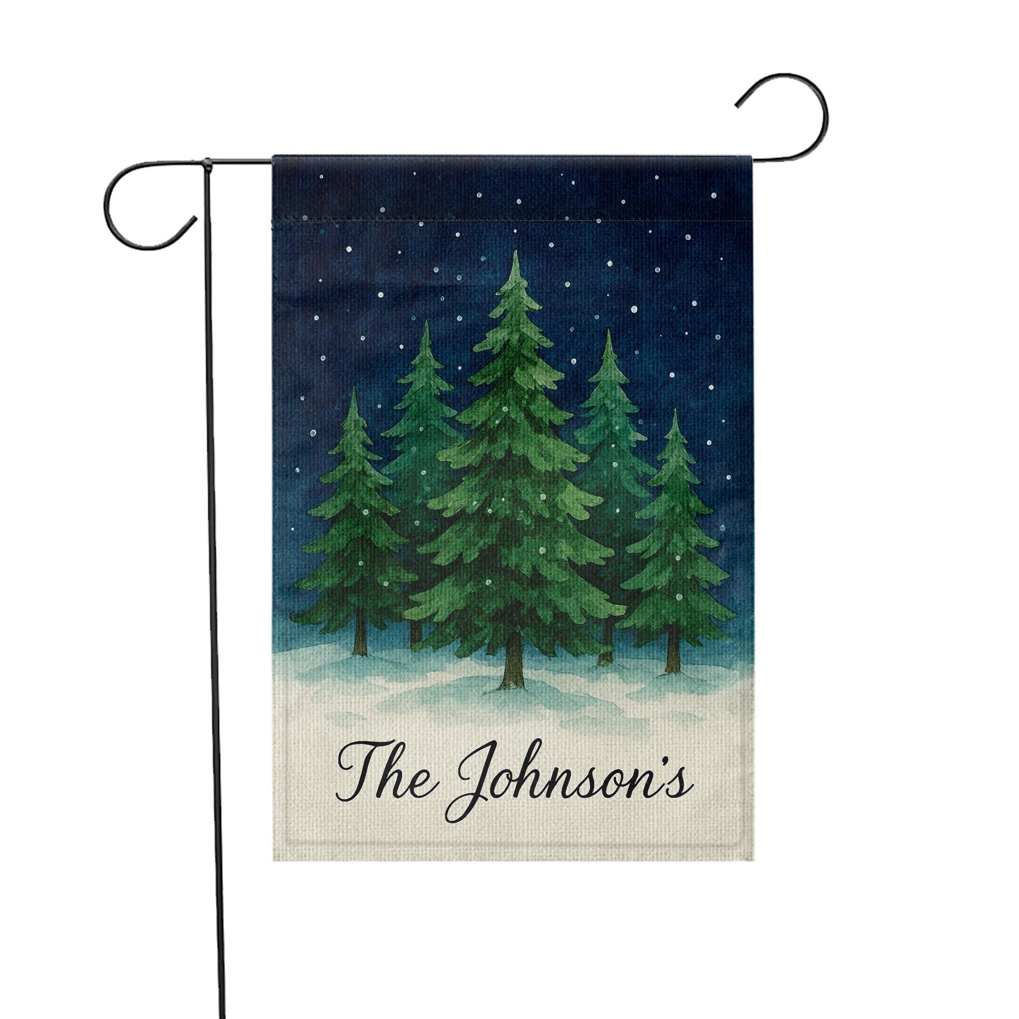 Personalized Winter Tree Garden Flag: Custom Name Christmas Yard Flag