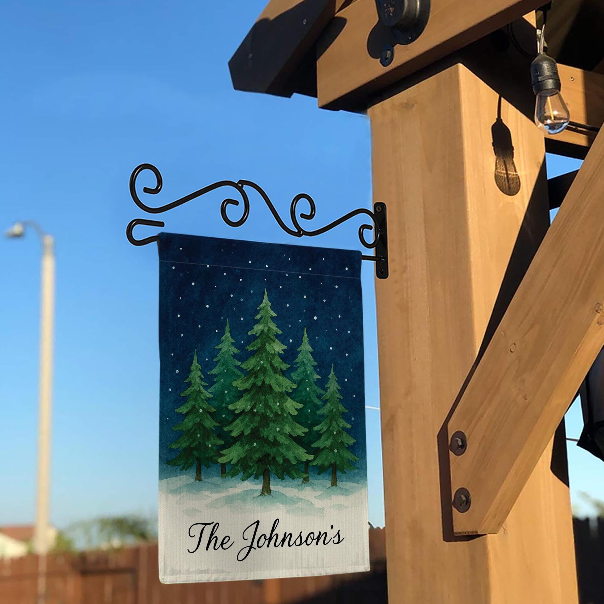 Personalized Winter Tree Garden Flag: Custom Name Christmas Yard Flag
