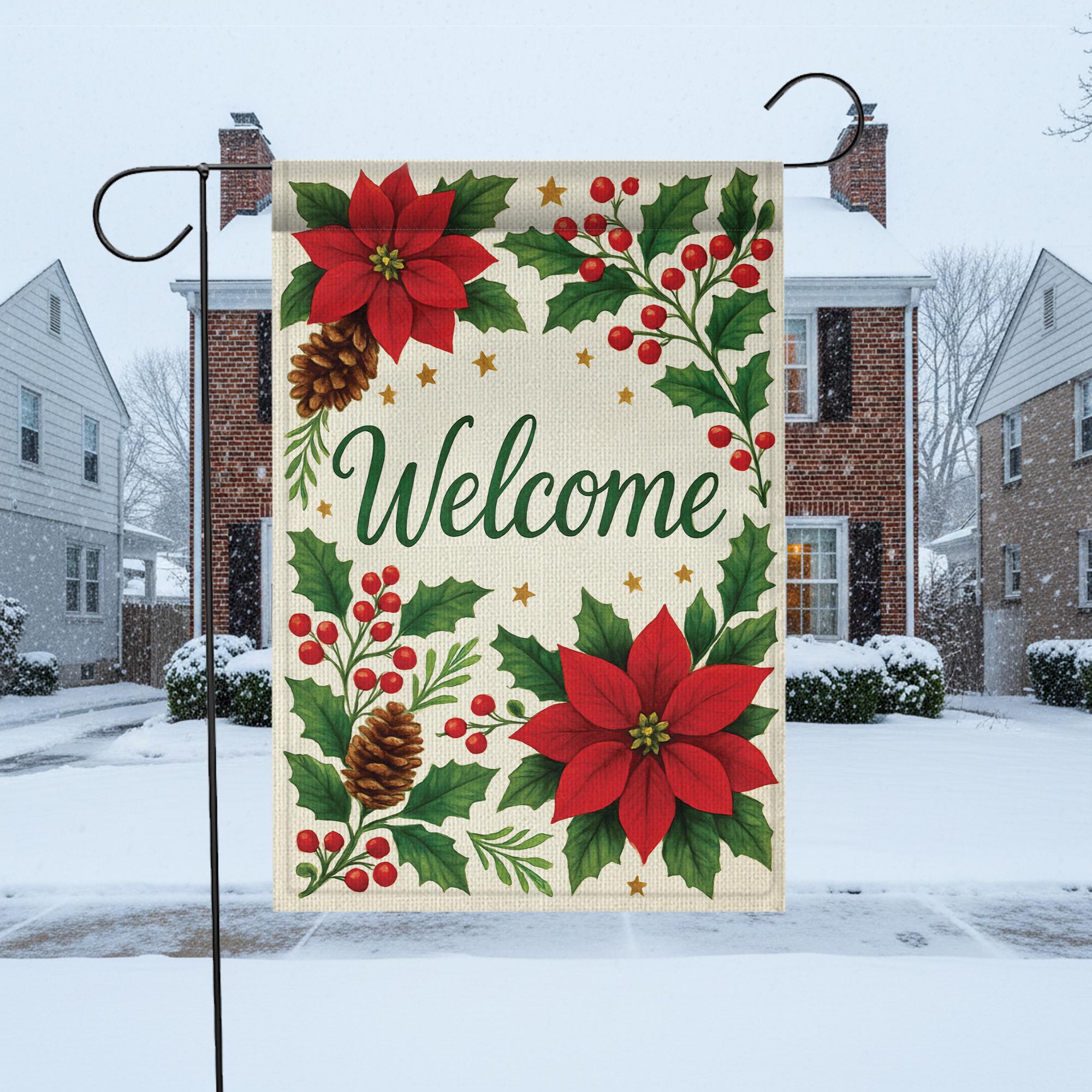 Poinsettia Welcome Garden Flag: Christmas Yard Decor